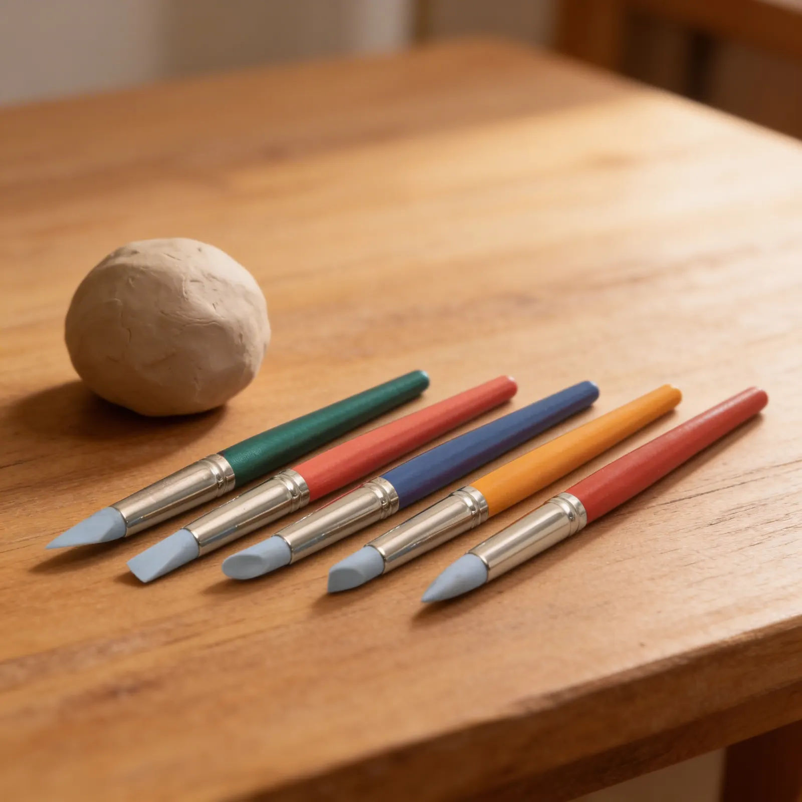 Clay Sculpting Tools: 5-Piece Brush & Spatula Art Set: Side view