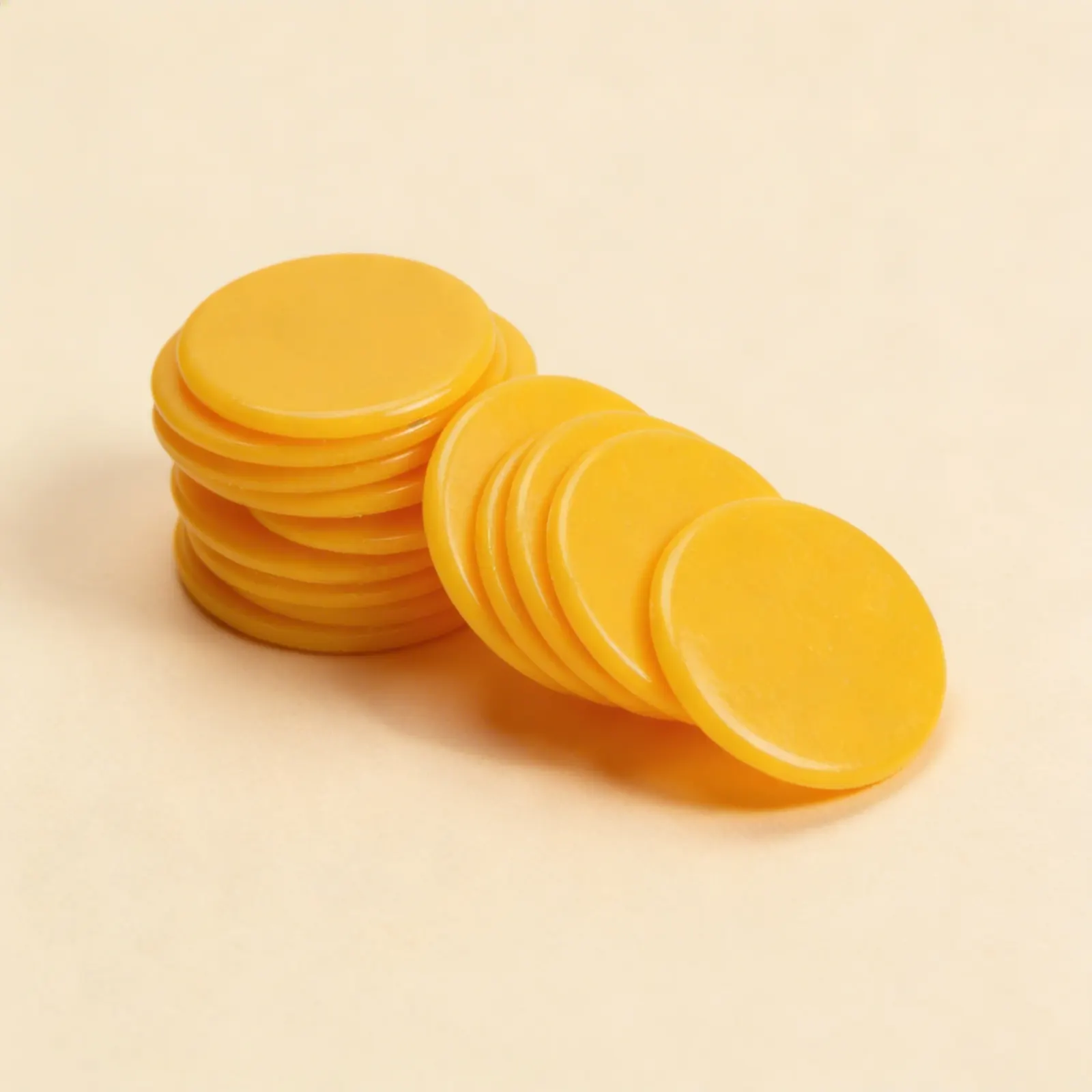 Counting Chips: 100 Yellow Plastic Chips for Mathematics: Side view