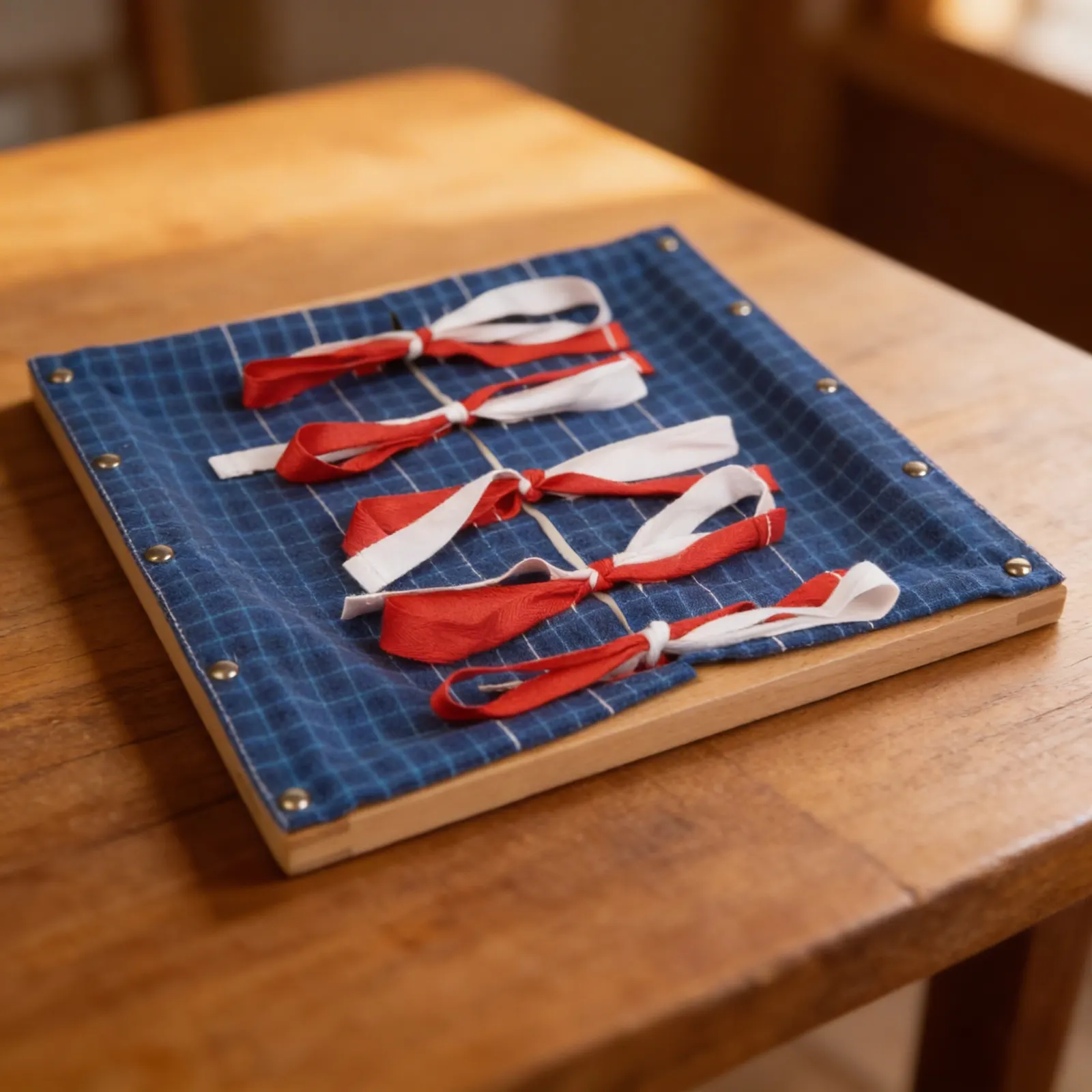 Bow Tying Frame: Five Ribbon Sets for Coordination Practice: Detail view