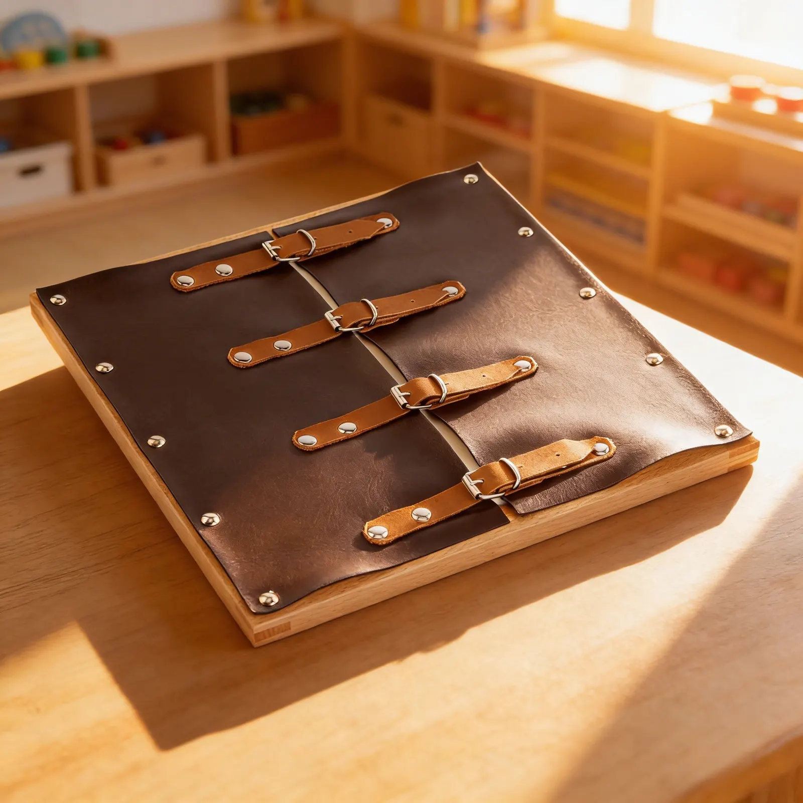 Dressing Frame: Buckles: Four Metal Buckles on Leather Straps: Child learning