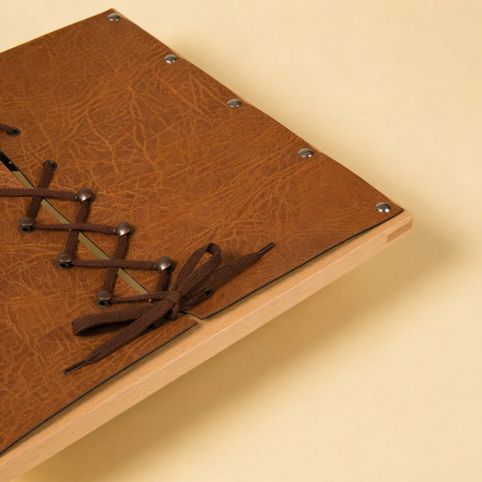 Shoe Lacing Frame: Authentic Criss-Cross Pattern with Leather Panels: Side view