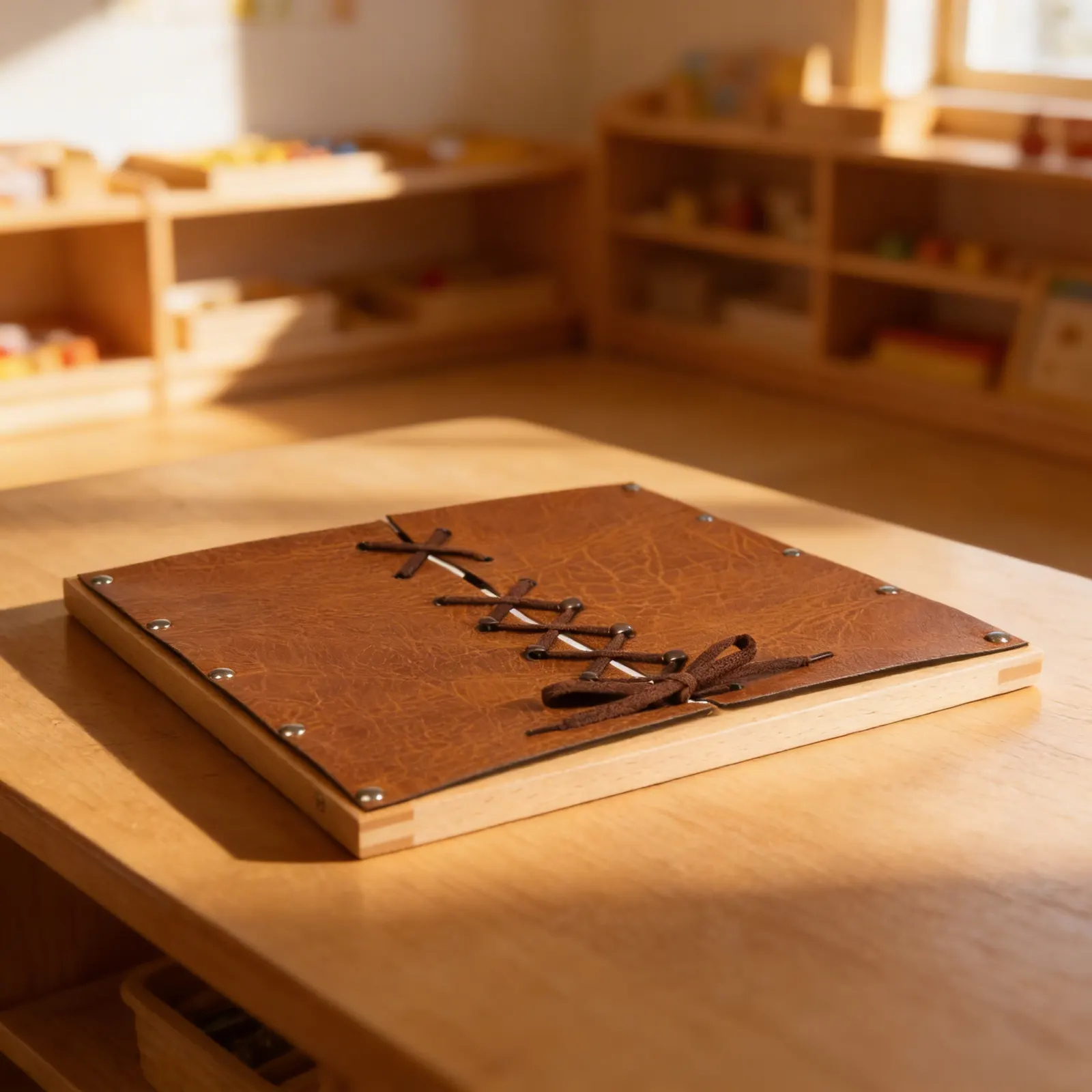 Shoe Lacing Frame: Authentic Criss-Cross Pattern with Leather Panels: Child learning