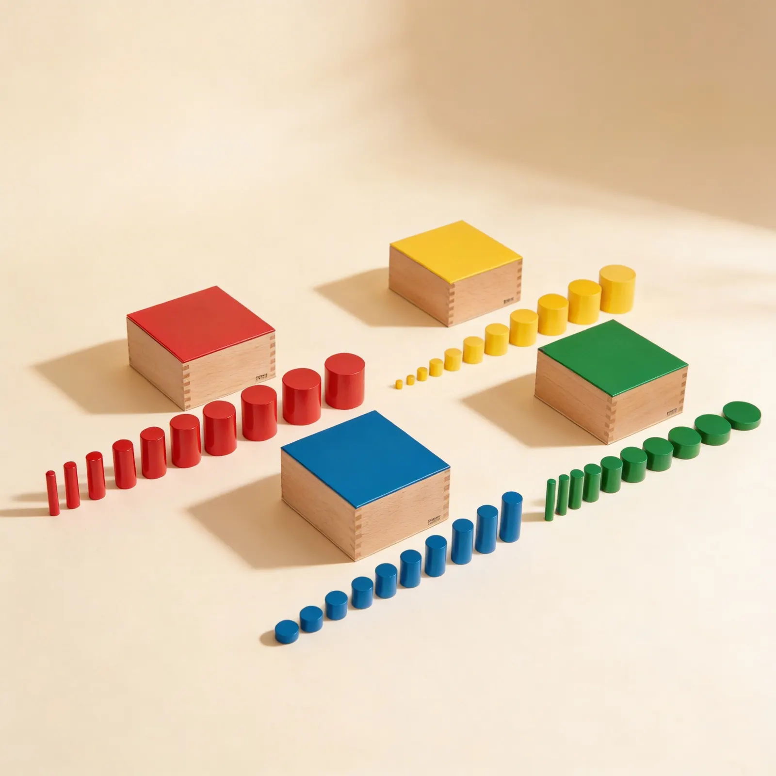 Knobless Cylinders Set: Four Blocks for Dimension Discrimination: Side view