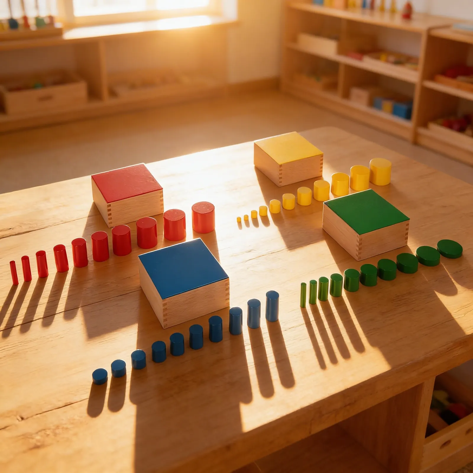 Knobless Cylinders Set: Four Blocks for Dimension Discrimination: Child learning