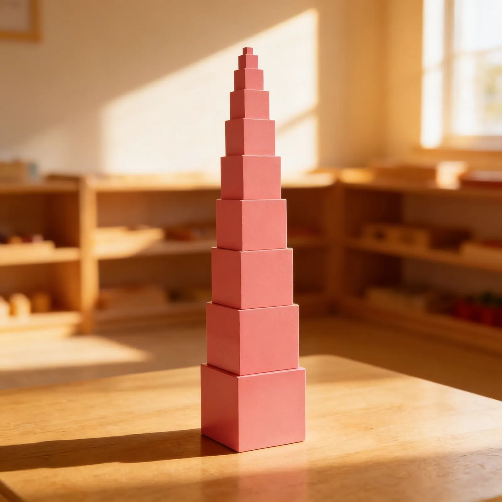 Pink Tower: 10 Graduated Cubes for Visual Discrimination: Child learning