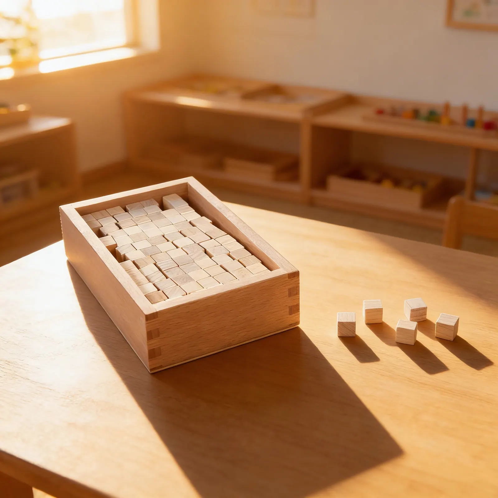 Pink Tower Extension Cubes: 100 Wooden Cubes in Storage Box: Child learning