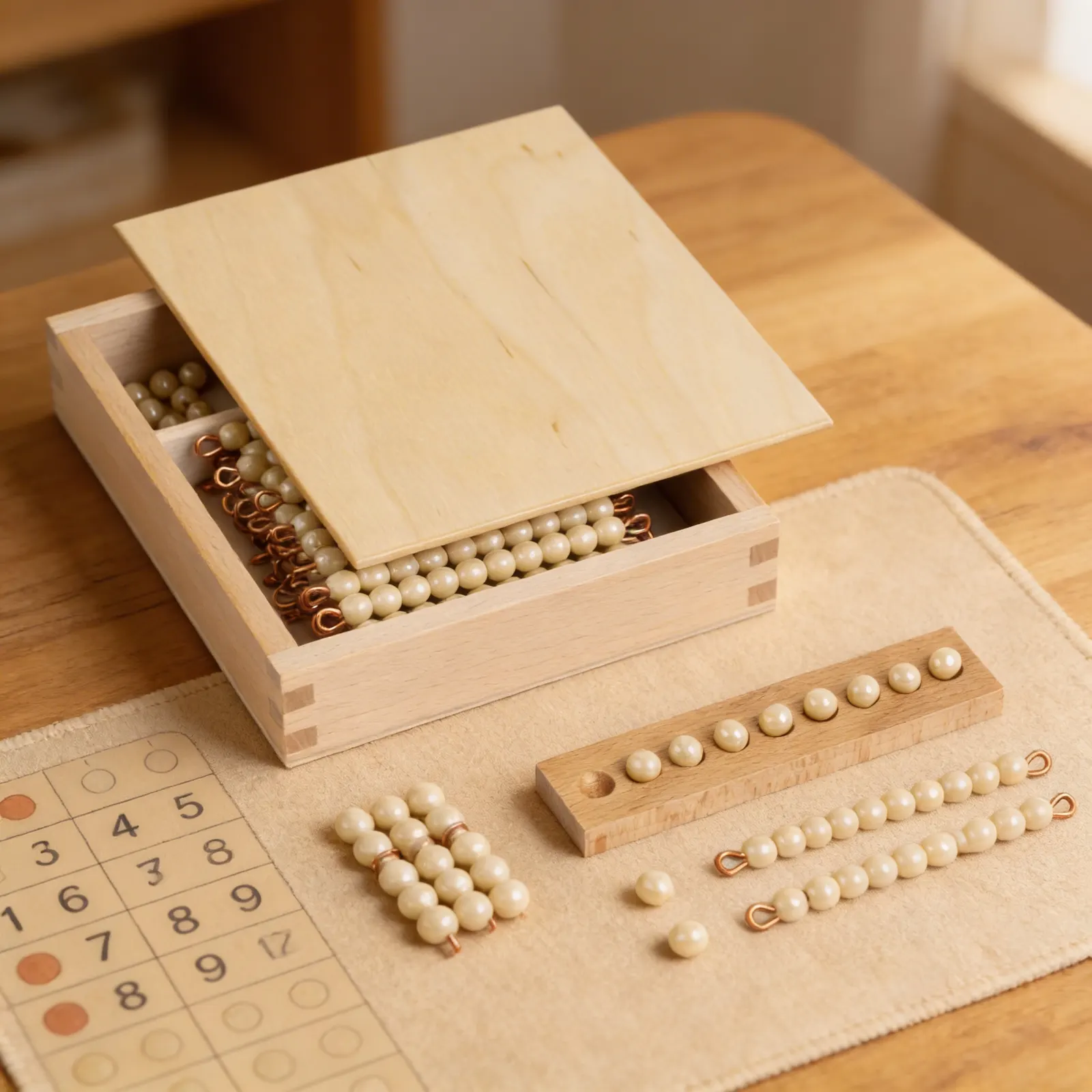Tens Bead Box: Glass Bead Bars for Decimal System Introduction: Detail view