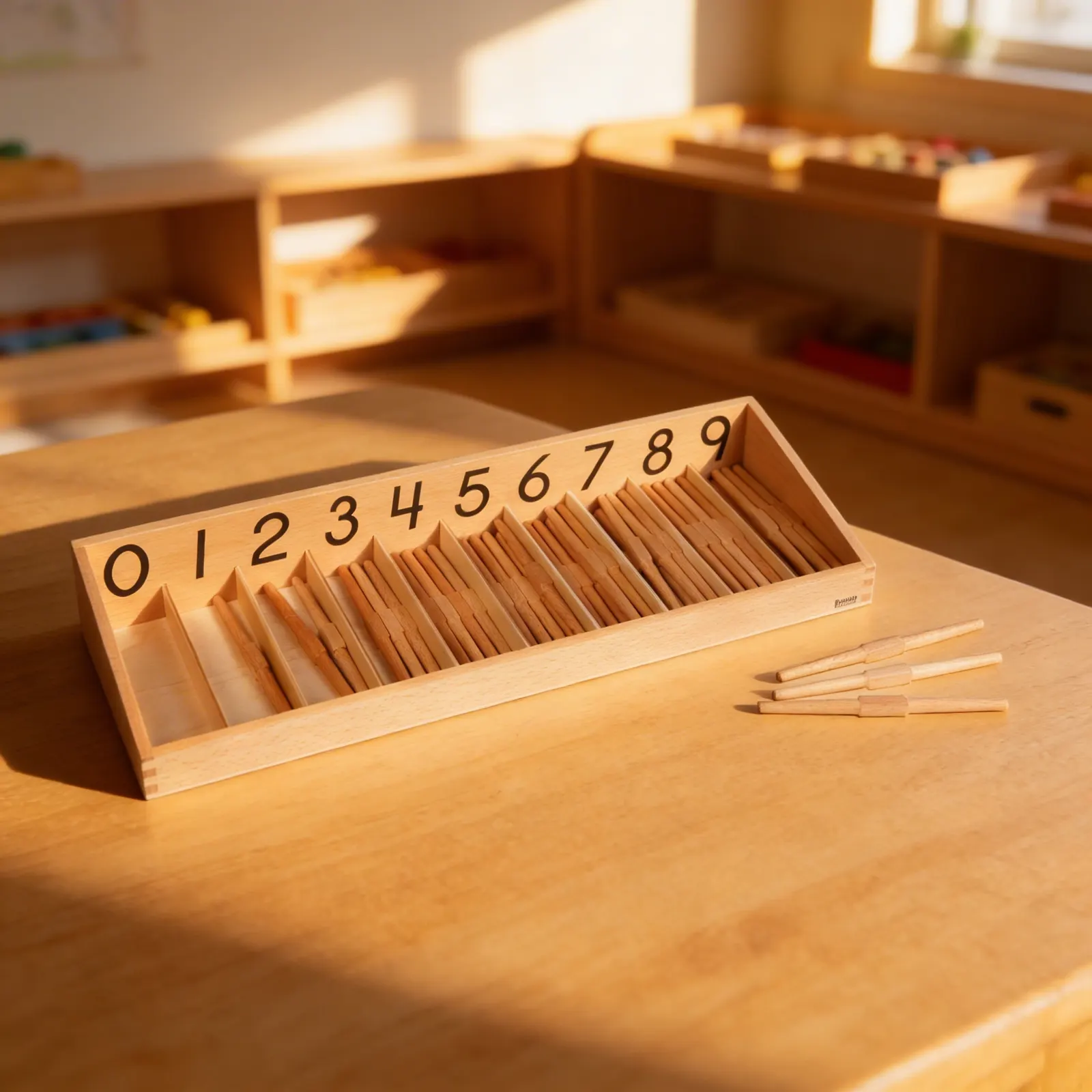 Spindle Box: Zero Concept & Counting Practice with Wooden Spindles: Child learning
