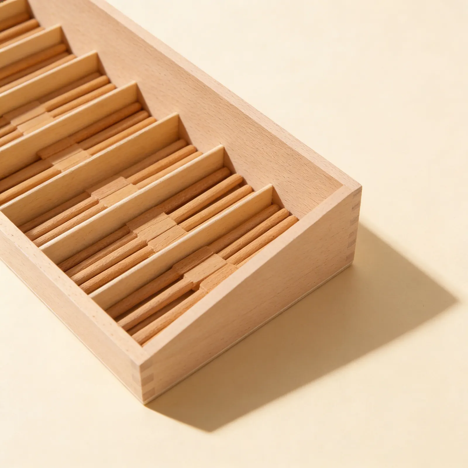 Spindle Box: Zero Concept & Counting 0-9 with Wooden Compartments: Side view