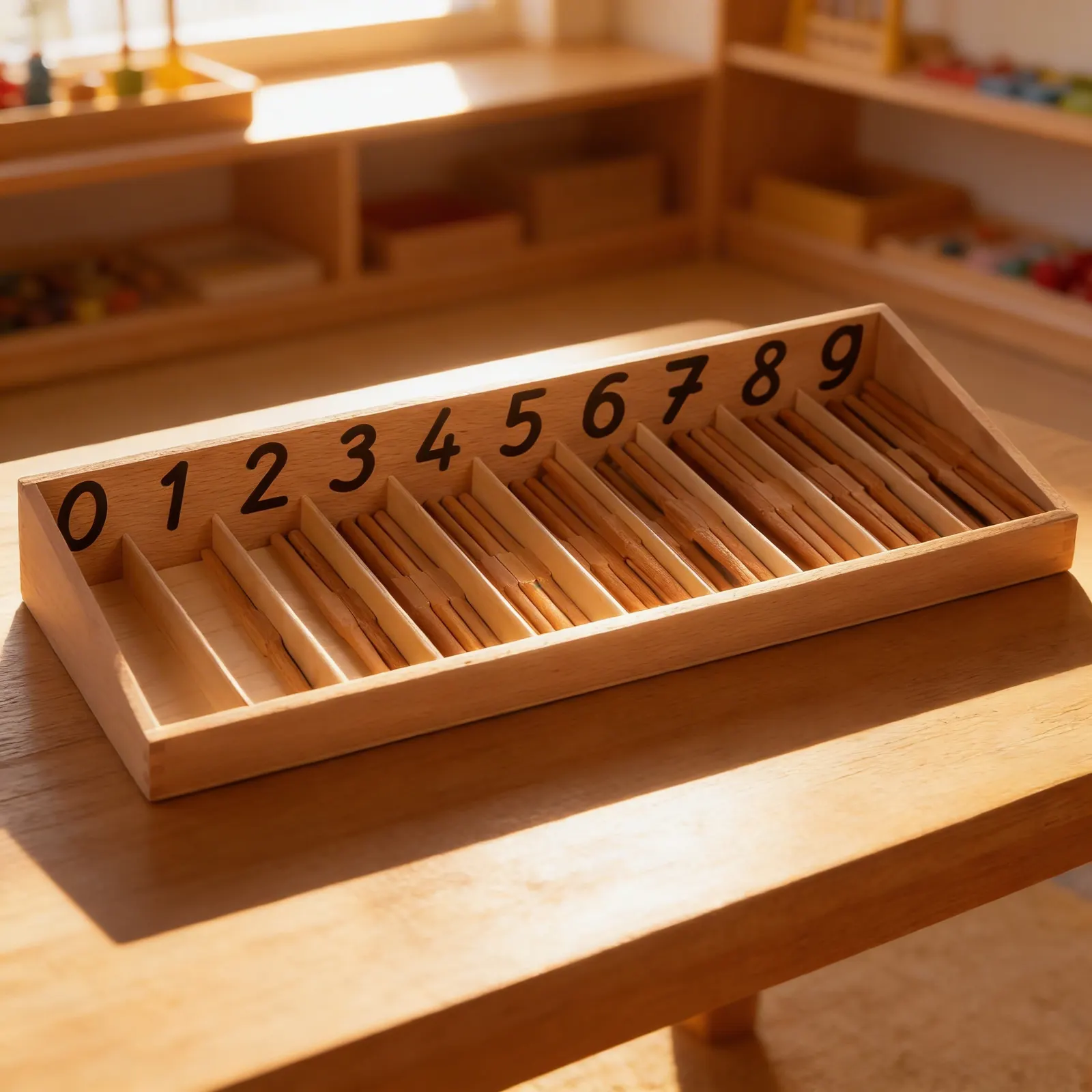 Spindle Box: Zero Concept & Counting 0-9 with Wooden Compartments: Child learning