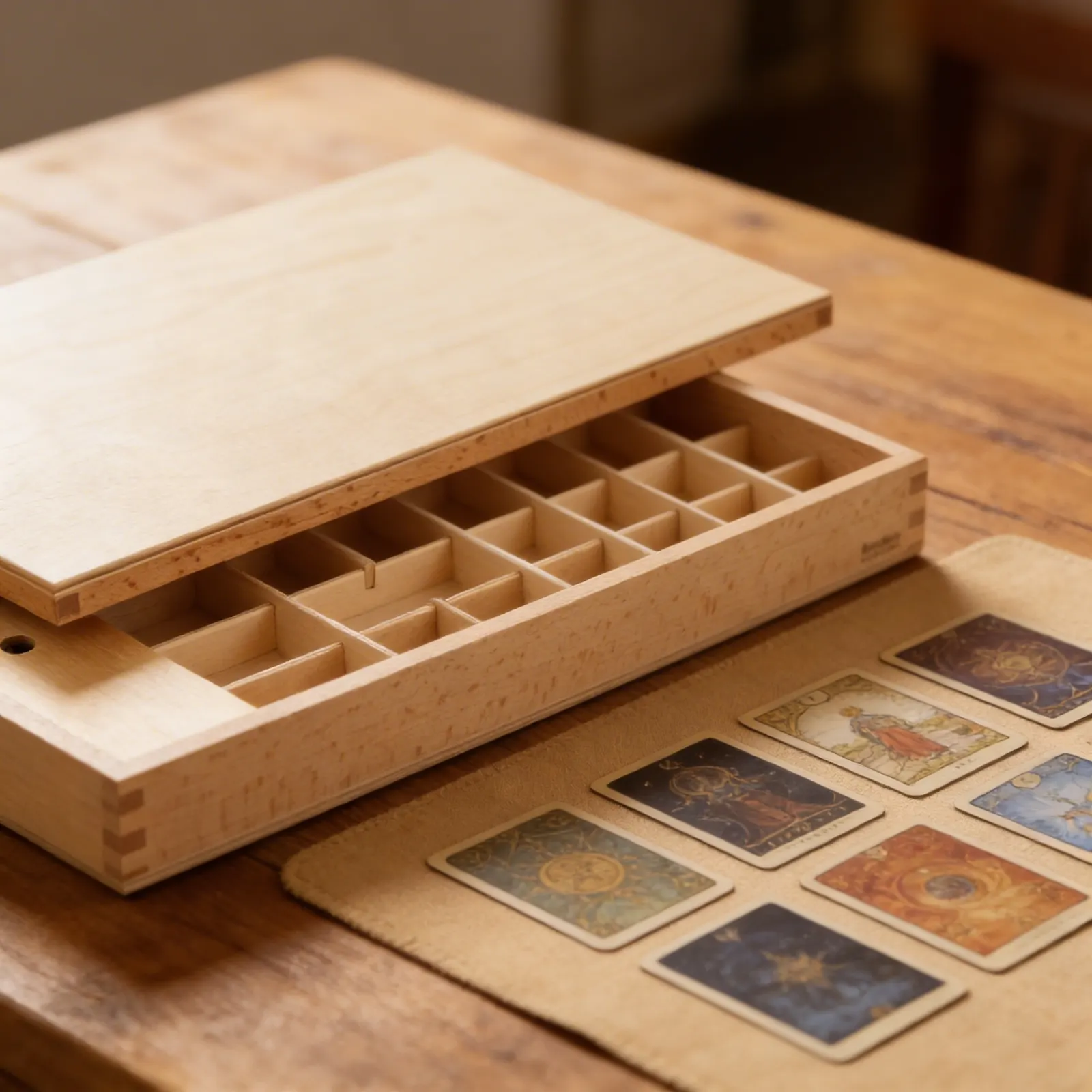 Small Movable Alphabet Box: Wooden Storage with Sliding Lid: Detail view