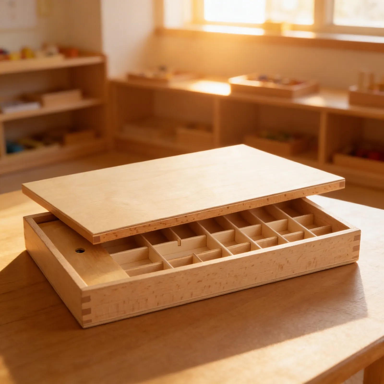 Small Movable Alphabet Box: Wooden Storage with Sliding Lid: Child learning