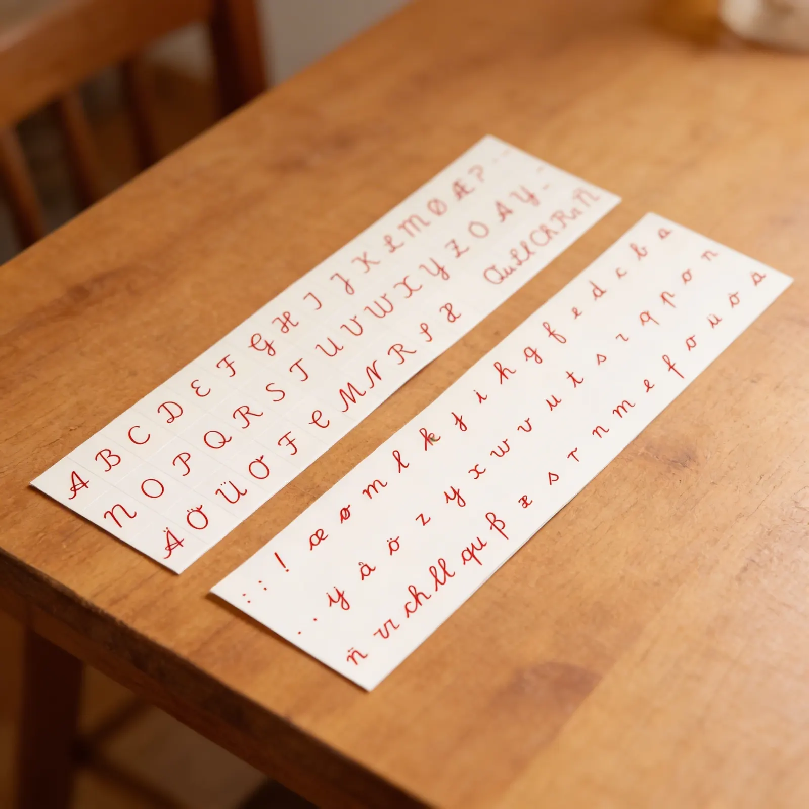 Printed Alphabet: International Cursive - Red: Detail view