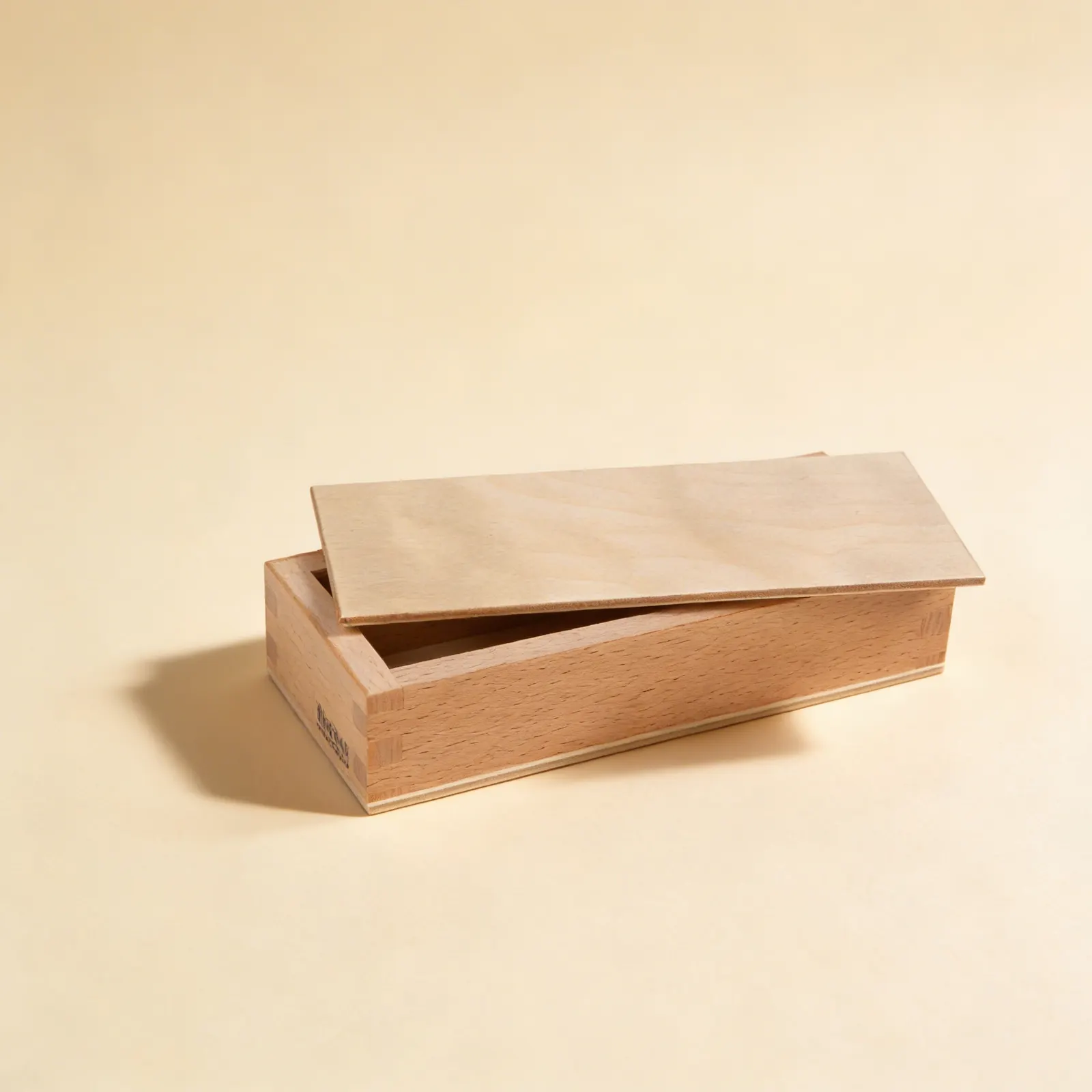 Small Number Cards Box: Beech Wood Storage with Sliding Lid: Side view