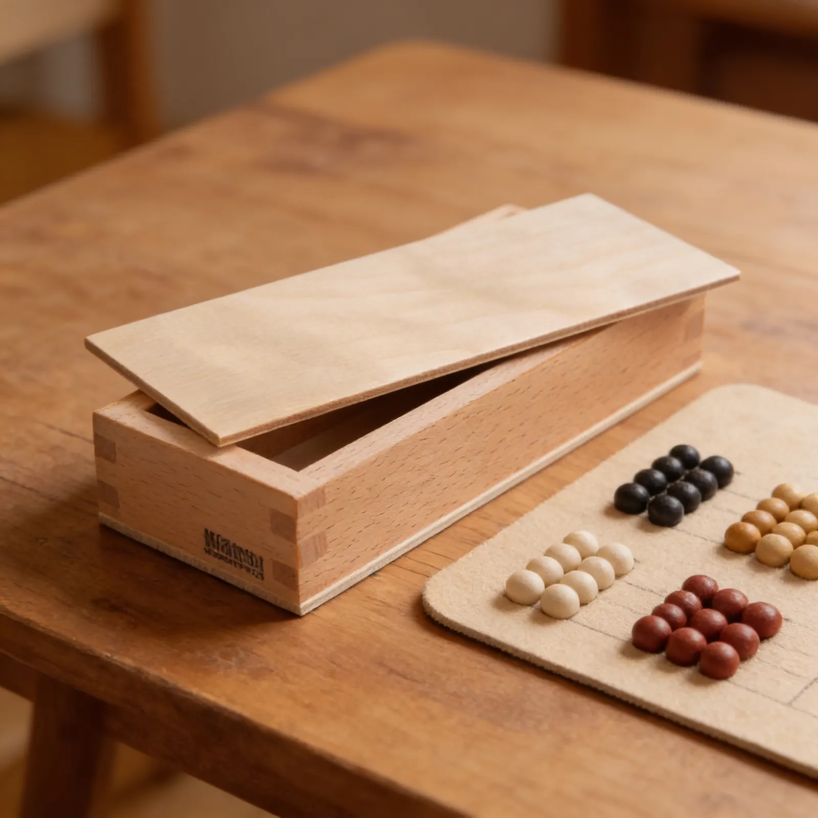 Small Number Cards Box: Beech Wood Storage with Sliding Lid: Detail view