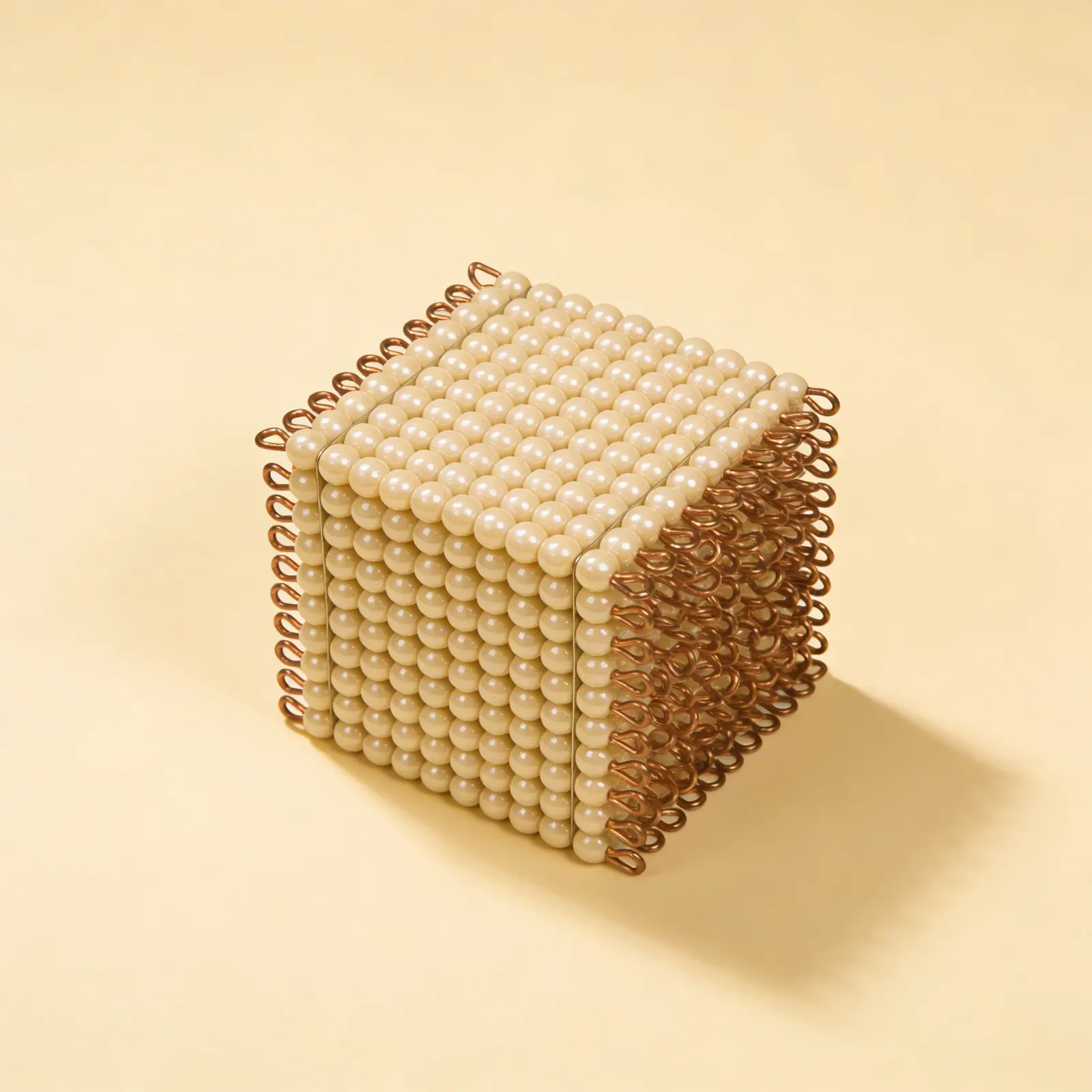 Golden Bead Cube of 1000: Individual Glass Beads in 10×10×10 Formation: Side view