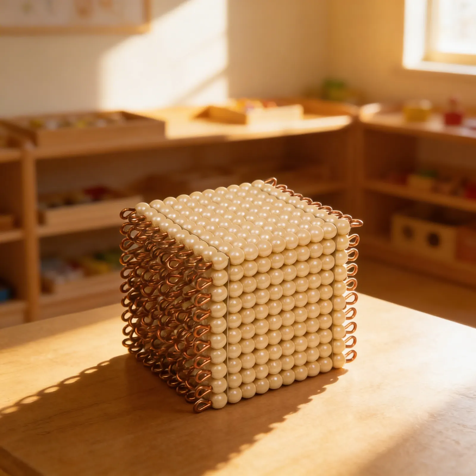 Golden Bead Cube of 1000: Individual Glass Beads in 10×10×10 Formation: Child learning