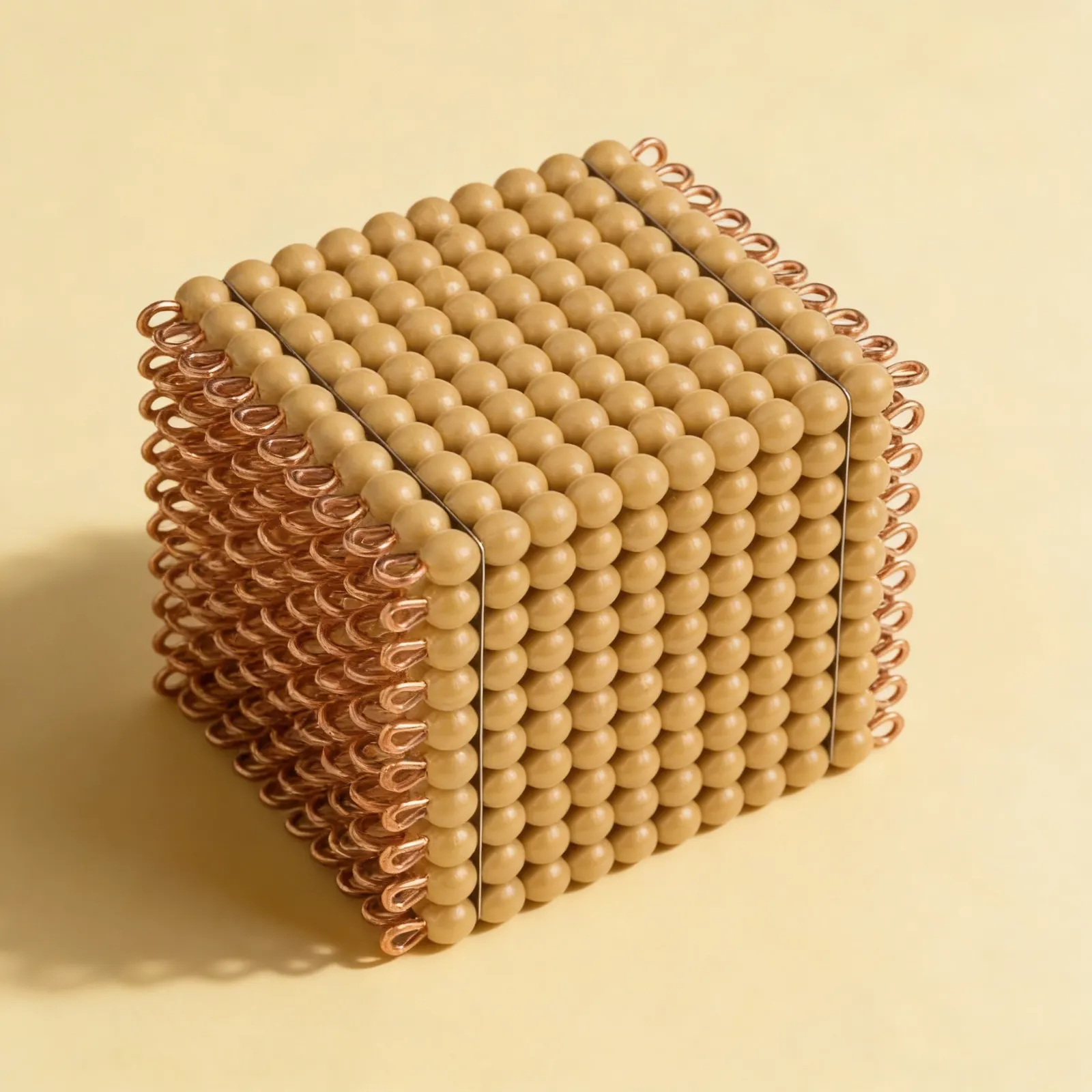 Golden Bead Cube of 1000: Individual Nylon-Coated Beads: Side view