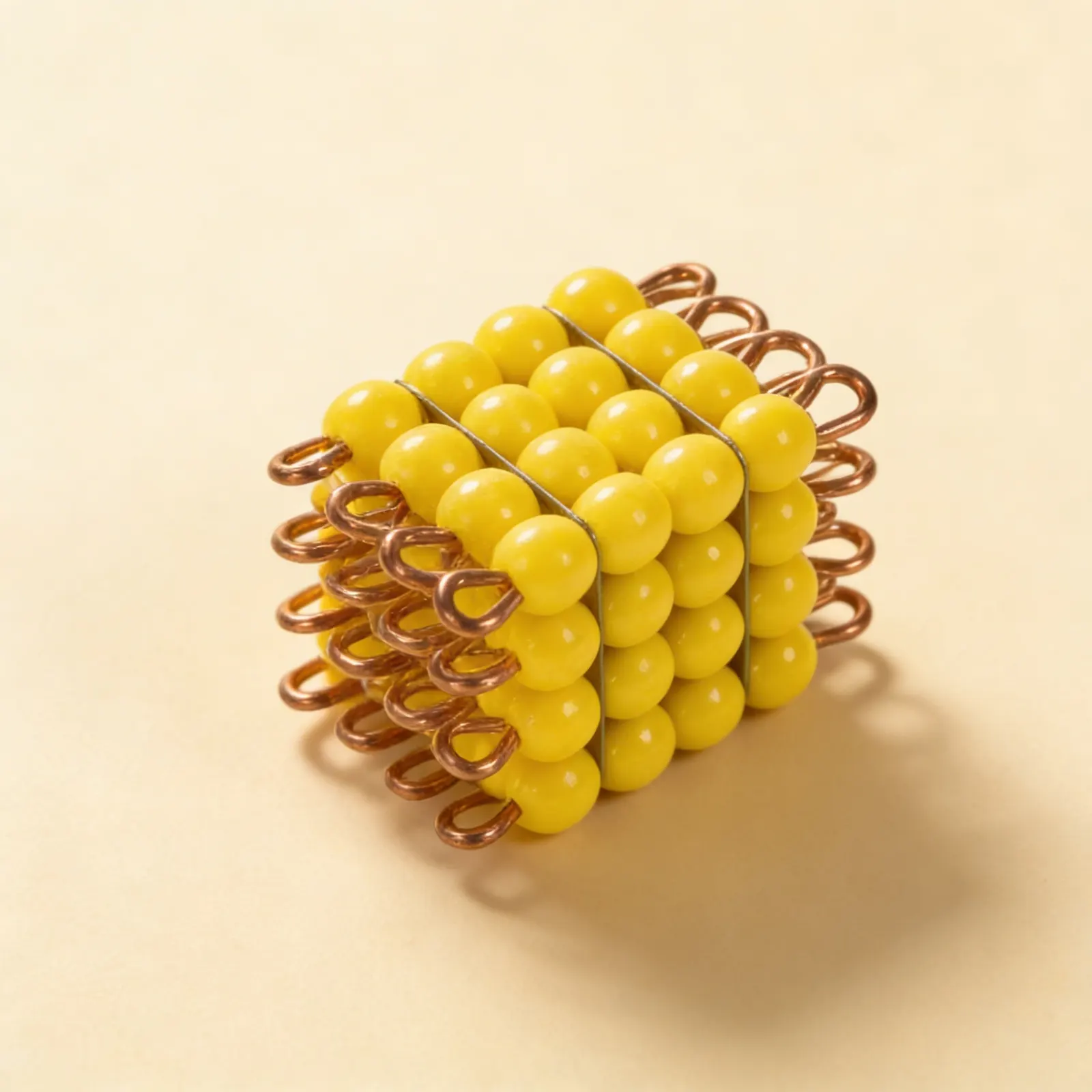 Glass Bead Cube of 4: Yellow Mathematical Cube Representation: Side view