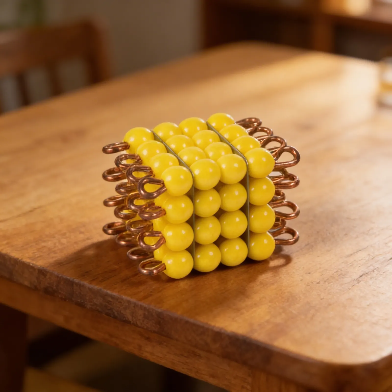 Glass Bead Cube of 4: Yellow Mathematical Cube Representation: Detail view