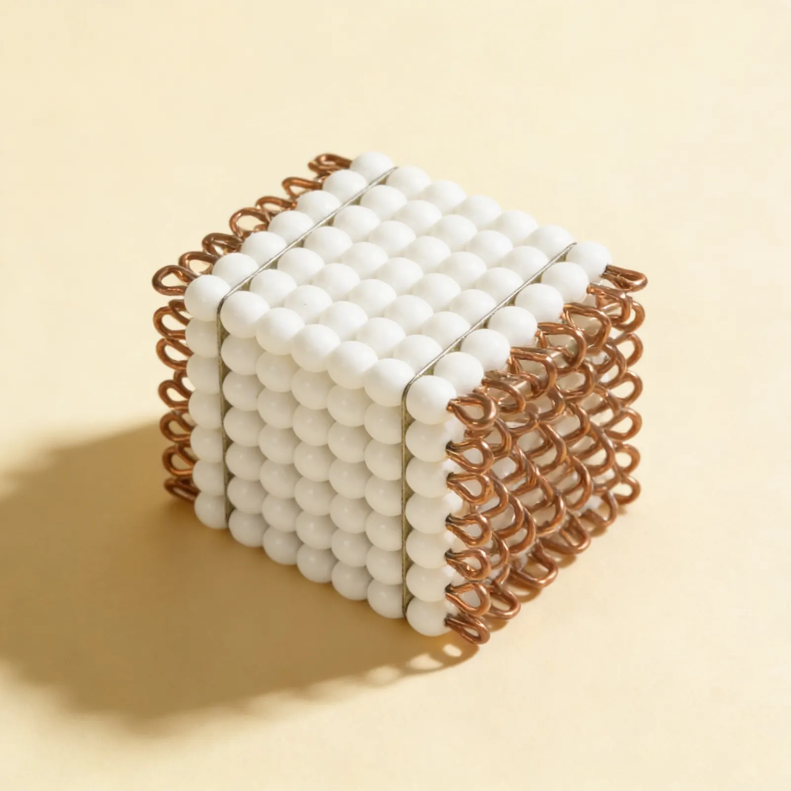 Glass Bead Cube of 7: White Individual Beads for 7³ Concept: Side view