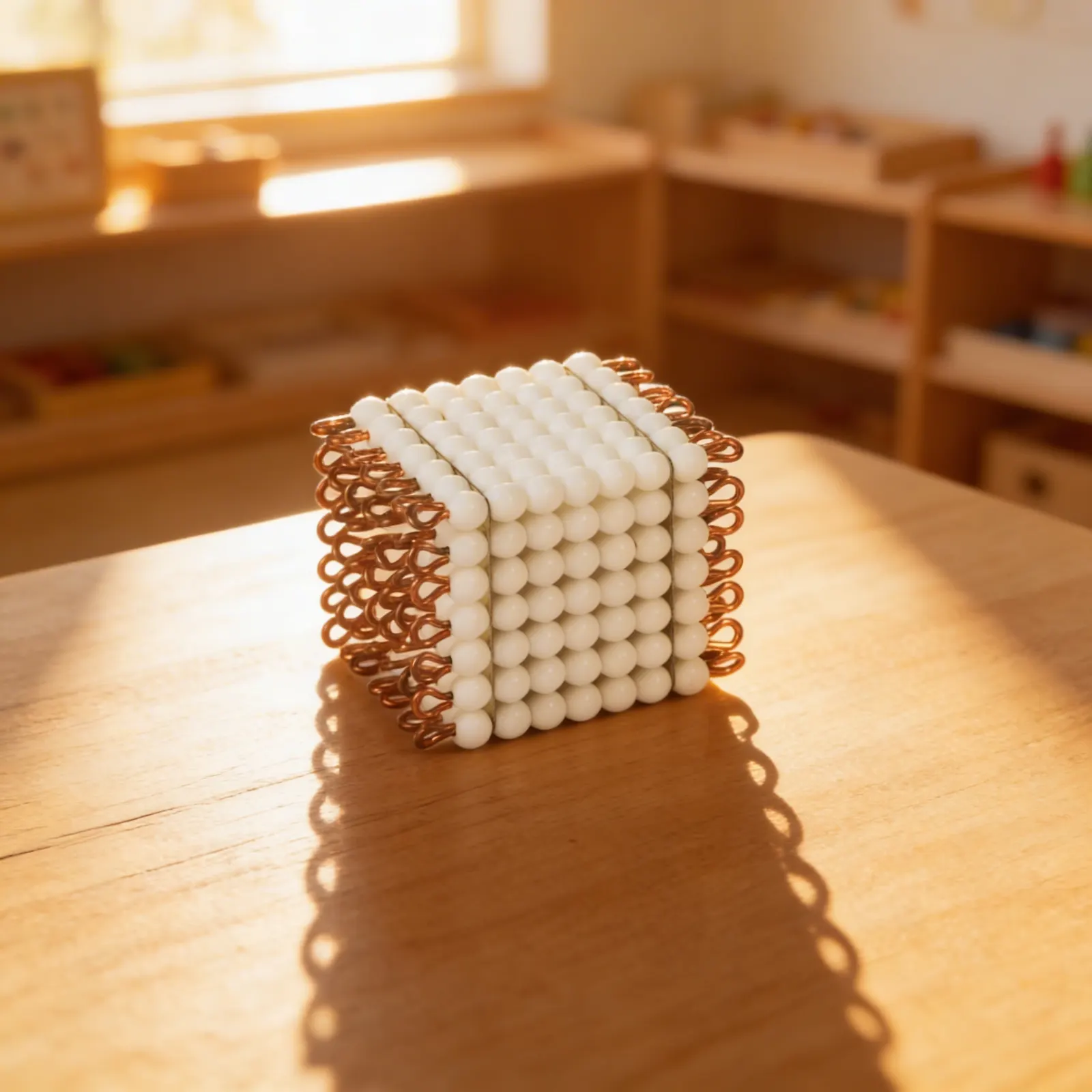 Glass Bead Cube of 7: White Individual Beads for 7³ Concept: Child learning