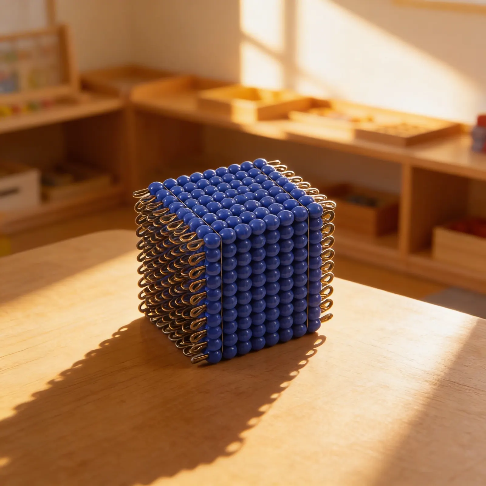 Glass Bead Cube of 9: Dark Blue Wire Frame Representing 729 Units: Child learning