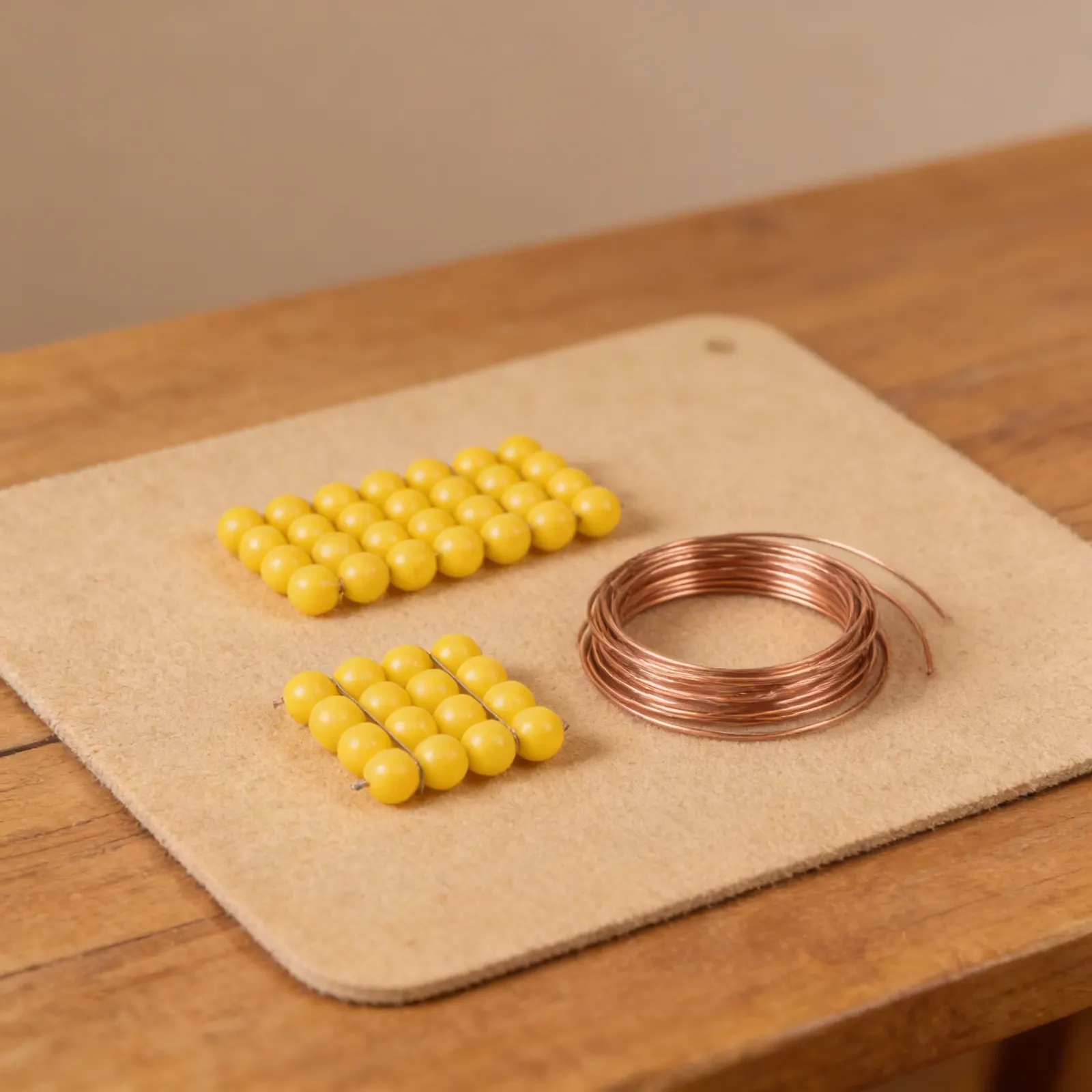 Nylon Bead Cube of 4: Yellow Wire-Threaded Sensorial Mathematics: Detail view