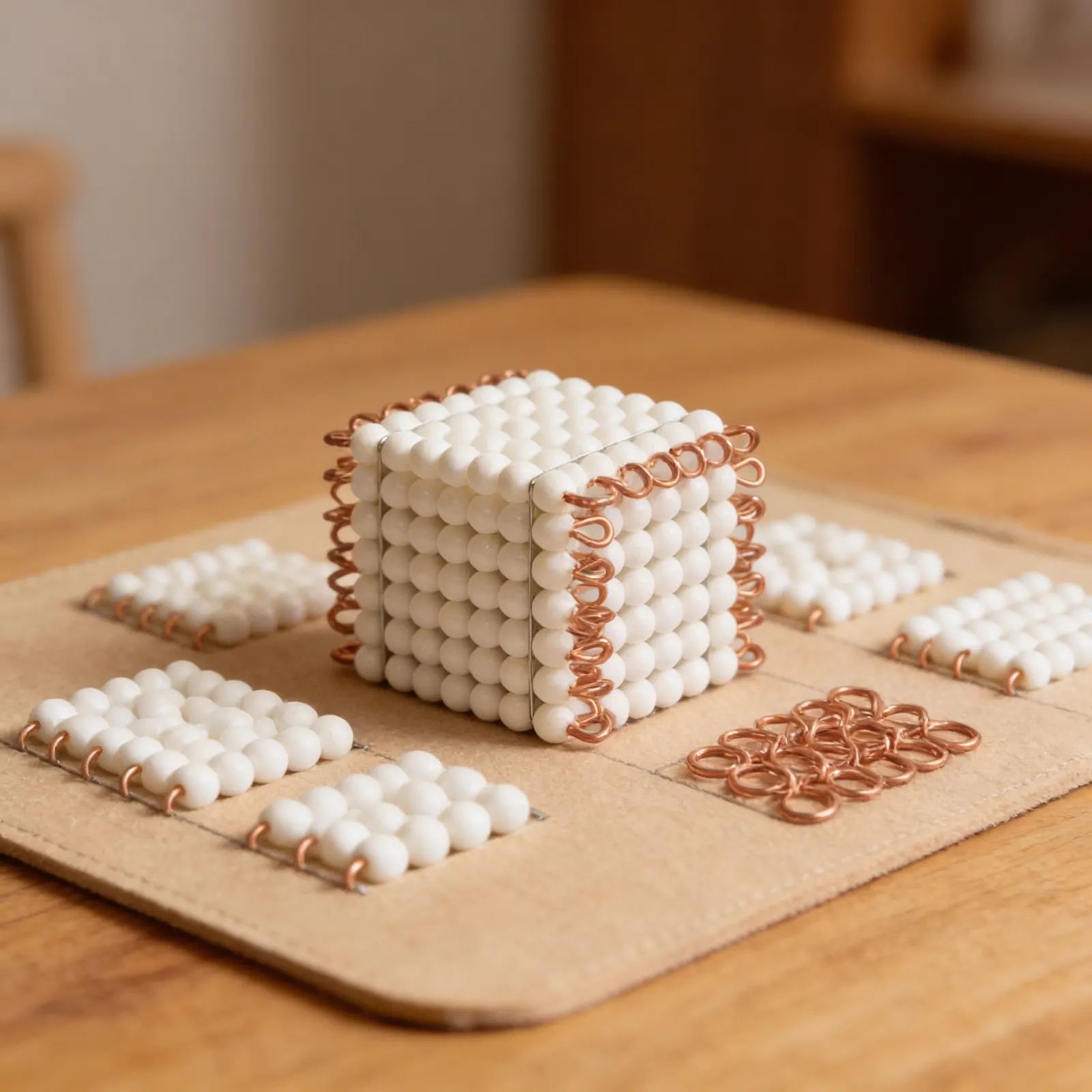 Bead Cube of 7: White Nylon Thousand Unit (7³): Detail view