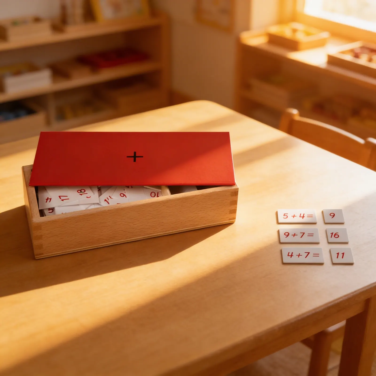 Addition Equations Box: Self-Correcting Facts Practice: Child learning