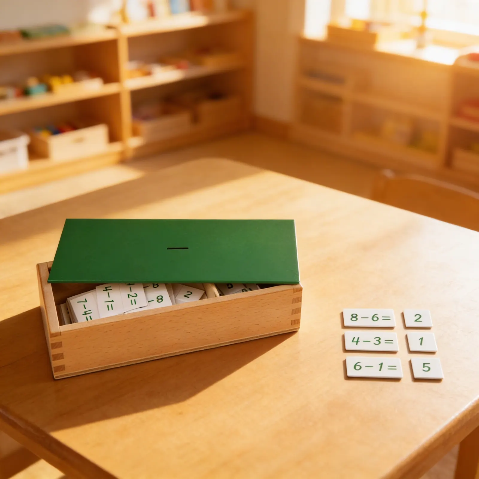 Subtraction Equations Box: Self-Correcting Facts Practice: Child learning