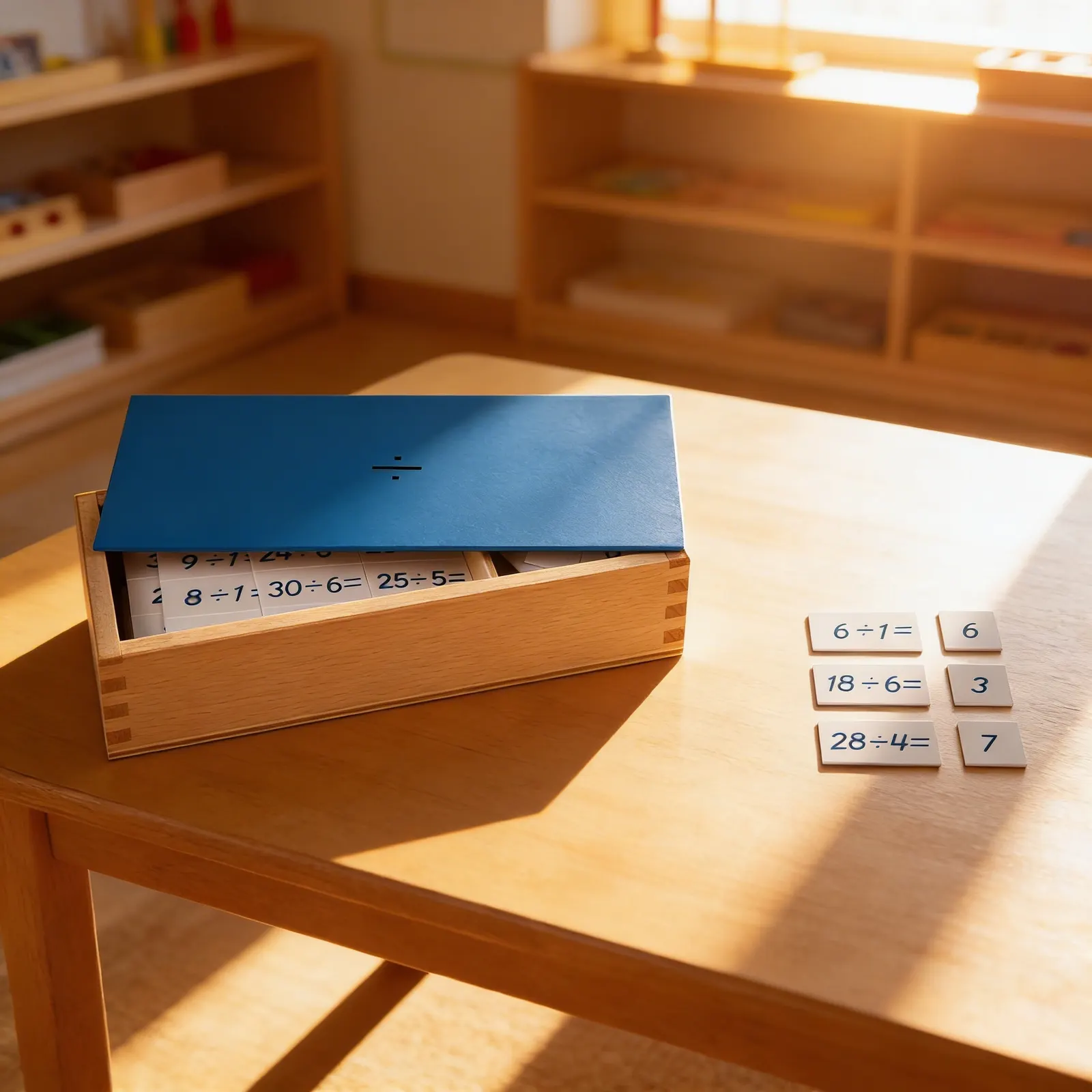 Division Equations Box: Self-Correcting Facts Practice: Child learning