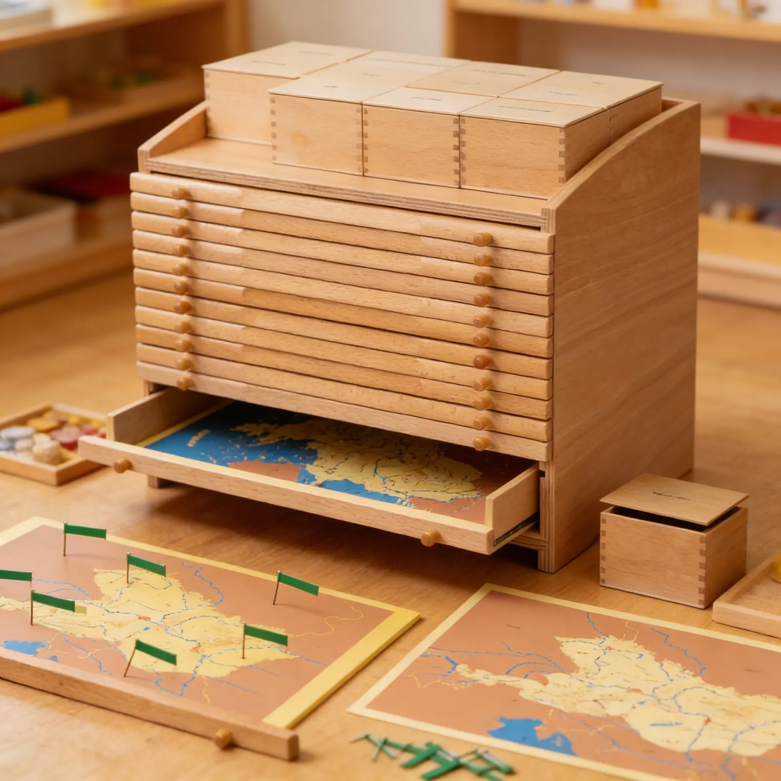 Europe Geography Cabinet: Storage for Puzzle Map & Materials: Side view