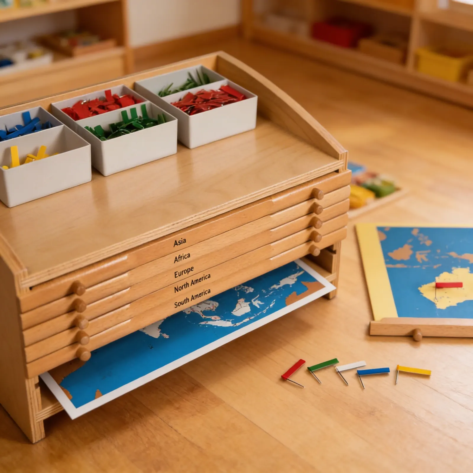 World Geography Cabinet: Complete Storage for Geography Lessons: Side view