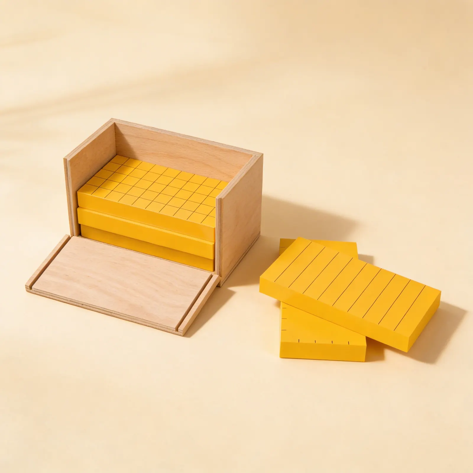 Five Yellow Prisms: Grid-Marked Geometric Exploration Set: Side view