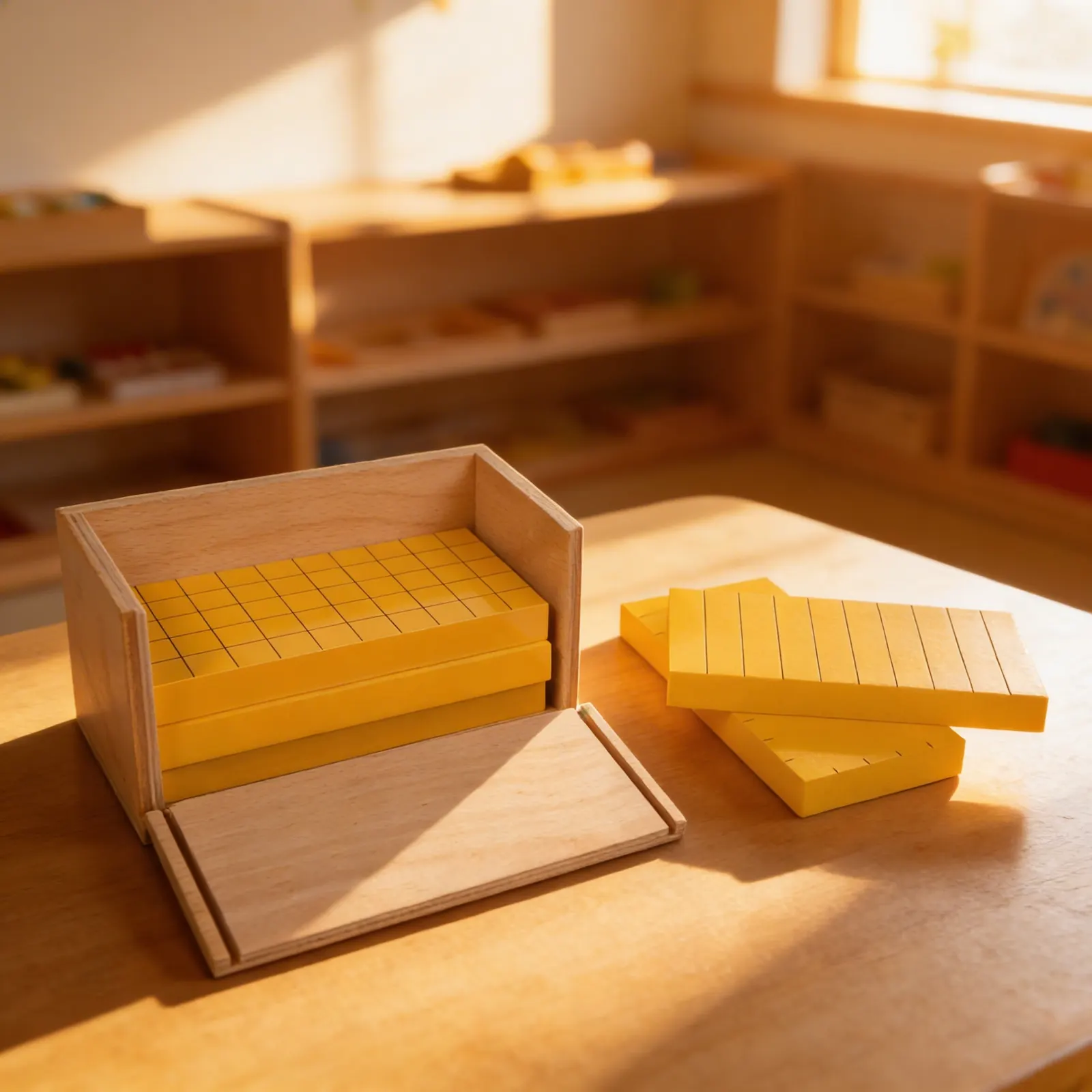 Five Yellow Prisms: Grid-Marked Geometric Exploration Set: Child learning