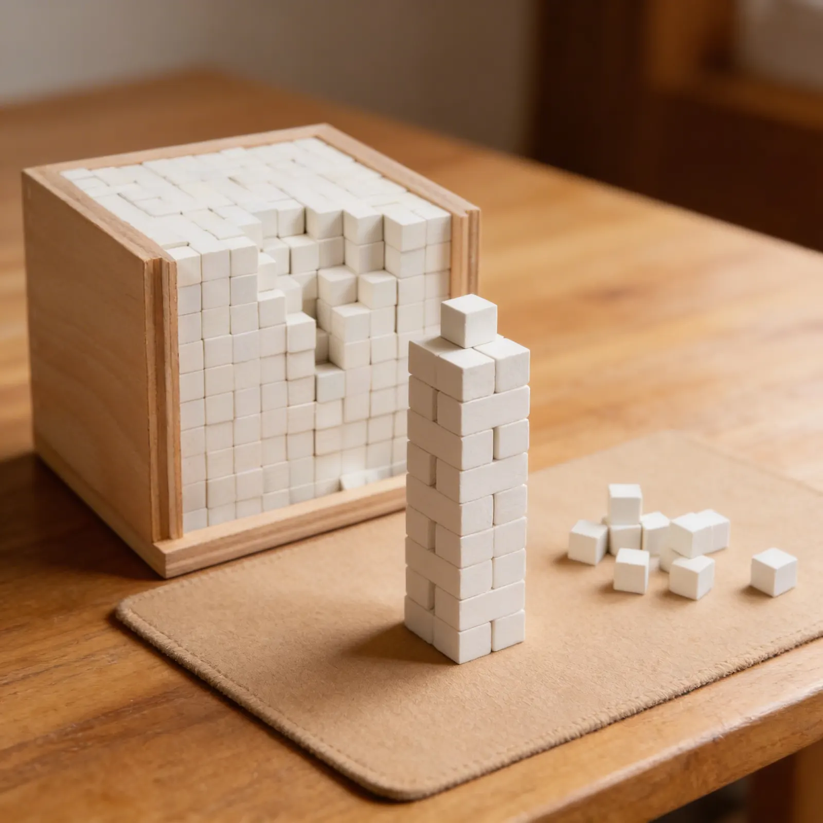 Volume Box: 1000 Unit Cubes with Sliding Demonstration Drawer: Detail view