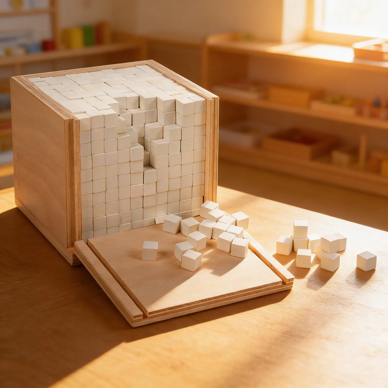 Volume Box: 1000 Unit Cubes with Sliding Demonstration Drawer: Child learning