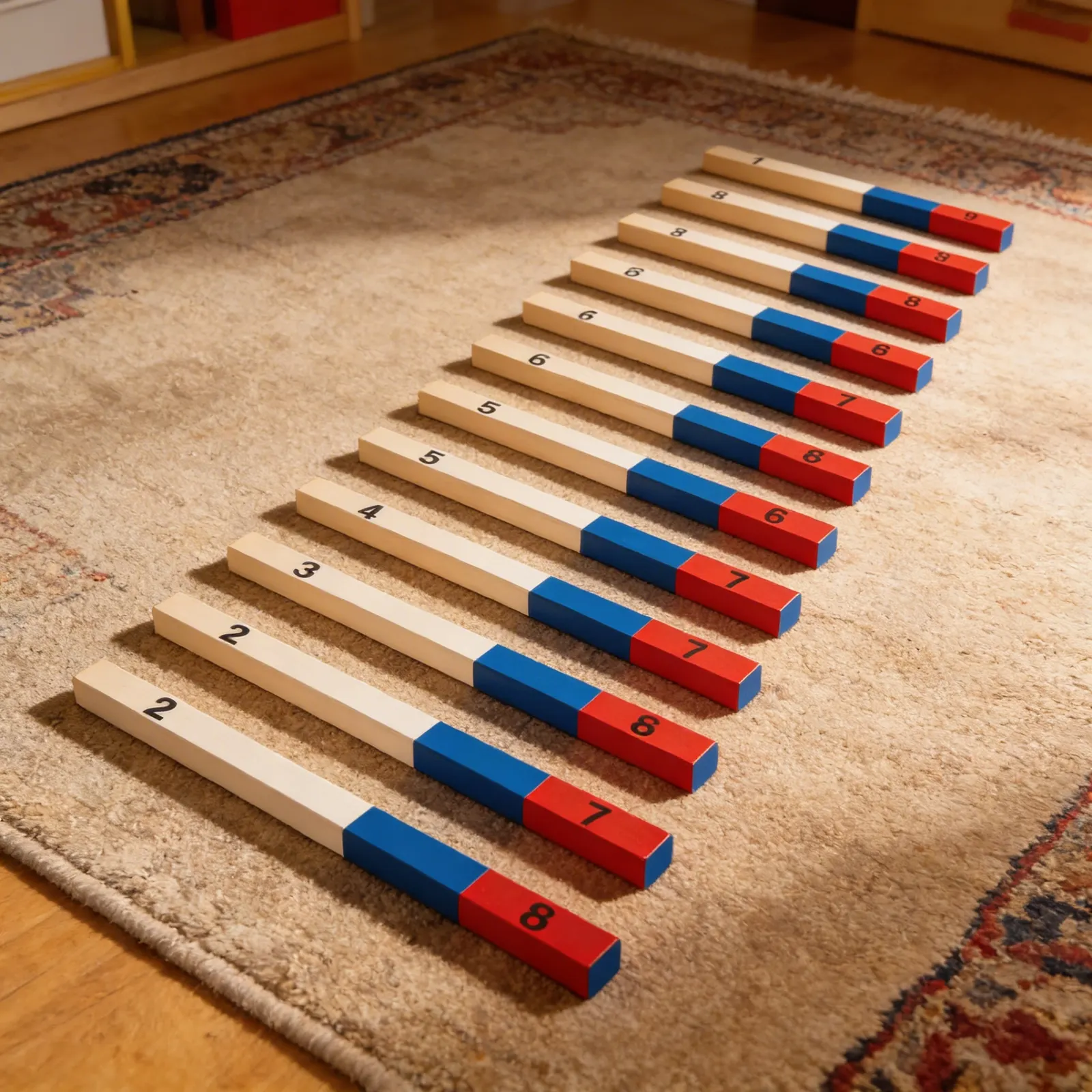 Coloured Counting Bars: Ten Graduated Wooden Mathematical Bars: Detail view