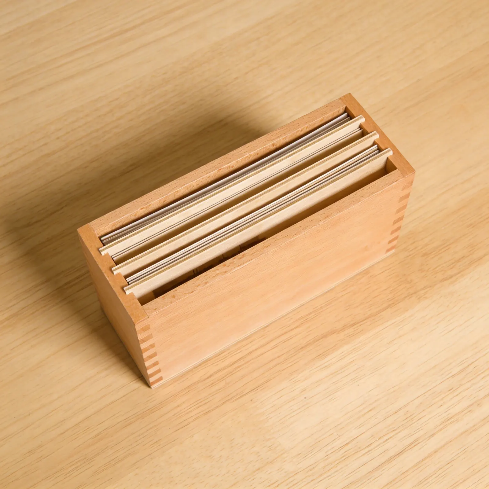 First Botany Cards Box: Wooden Storage for Nomenclature Cards: Side view