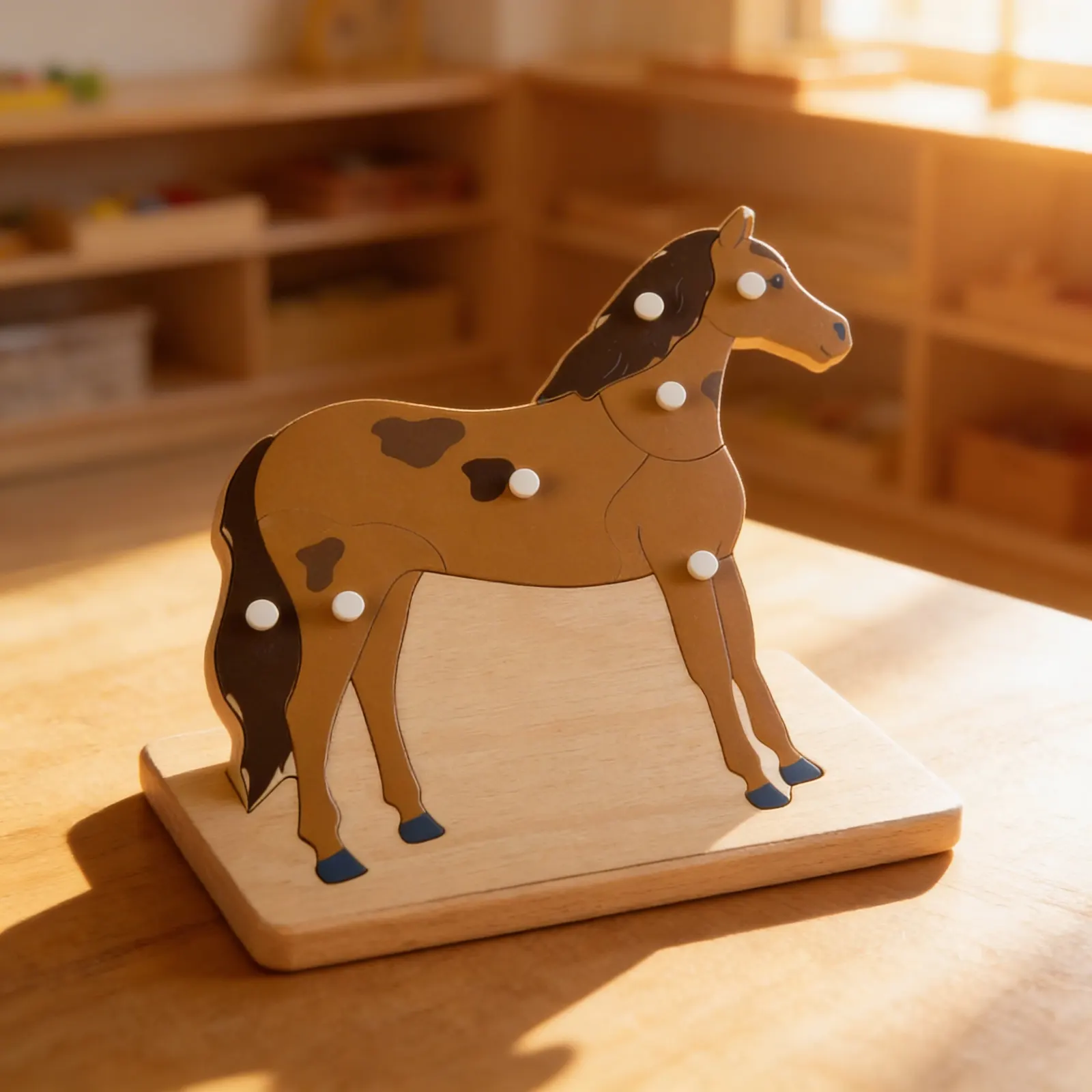 Puzzle zvieratko: Kôň: Dieťa pri učení