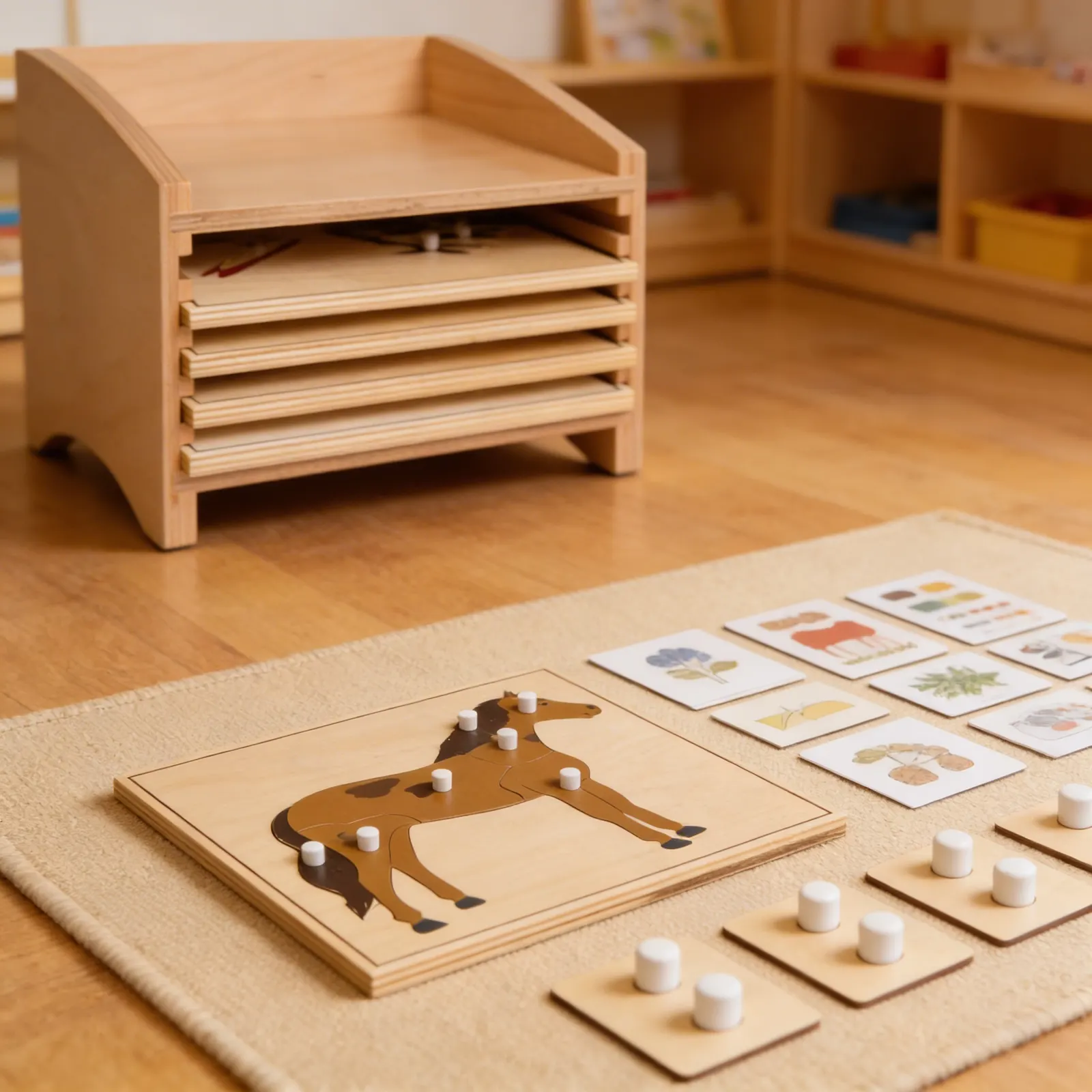 Skříňka na puzzle zvířat: pět přihrádek: Detailní pohled