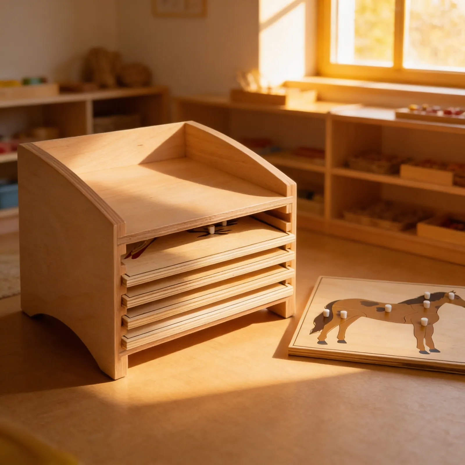 Skříňka na puzzle zvířat: pět přihrádek: Při použití