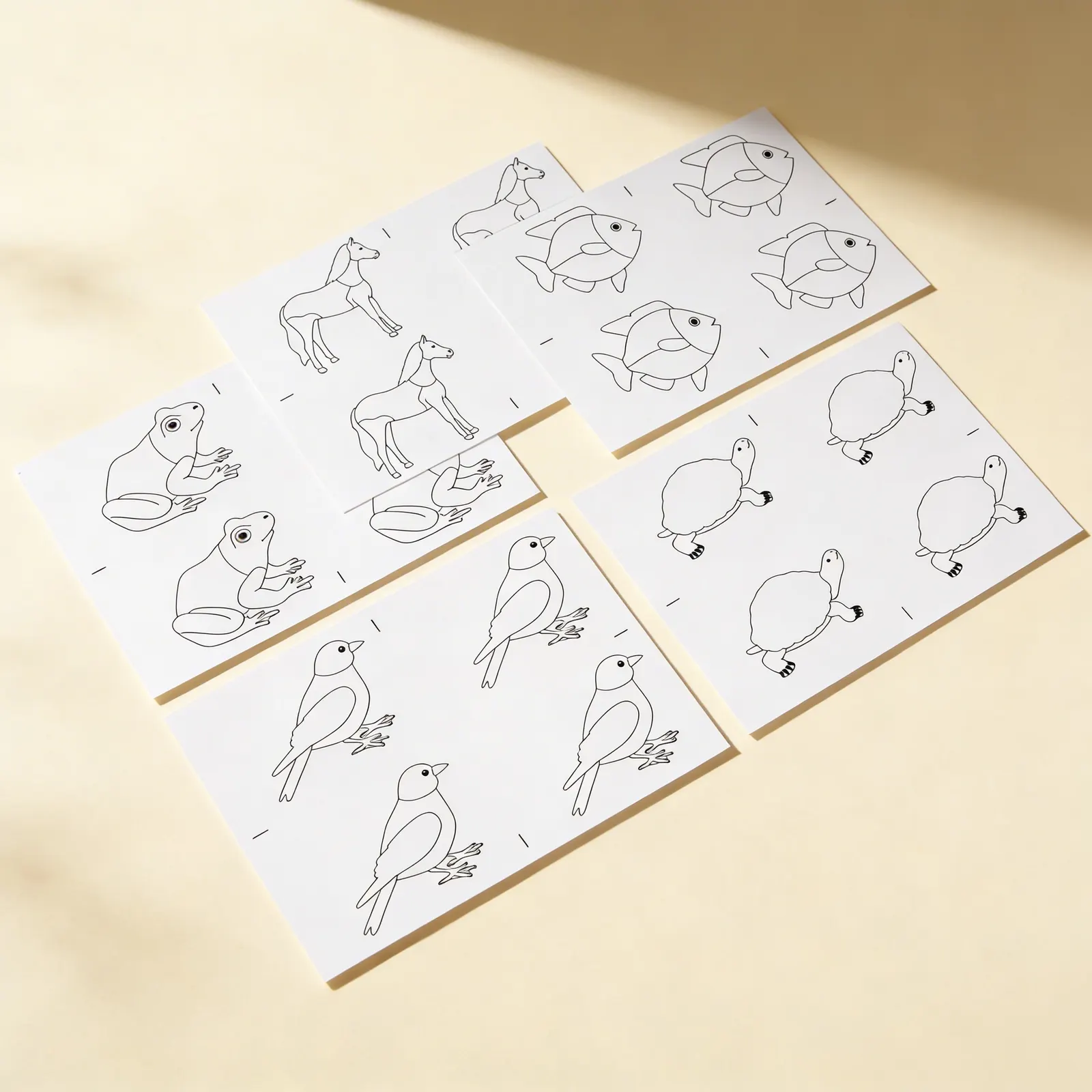 Puzzle zvierat: kopírovacie predlohy: Bočný pohľad