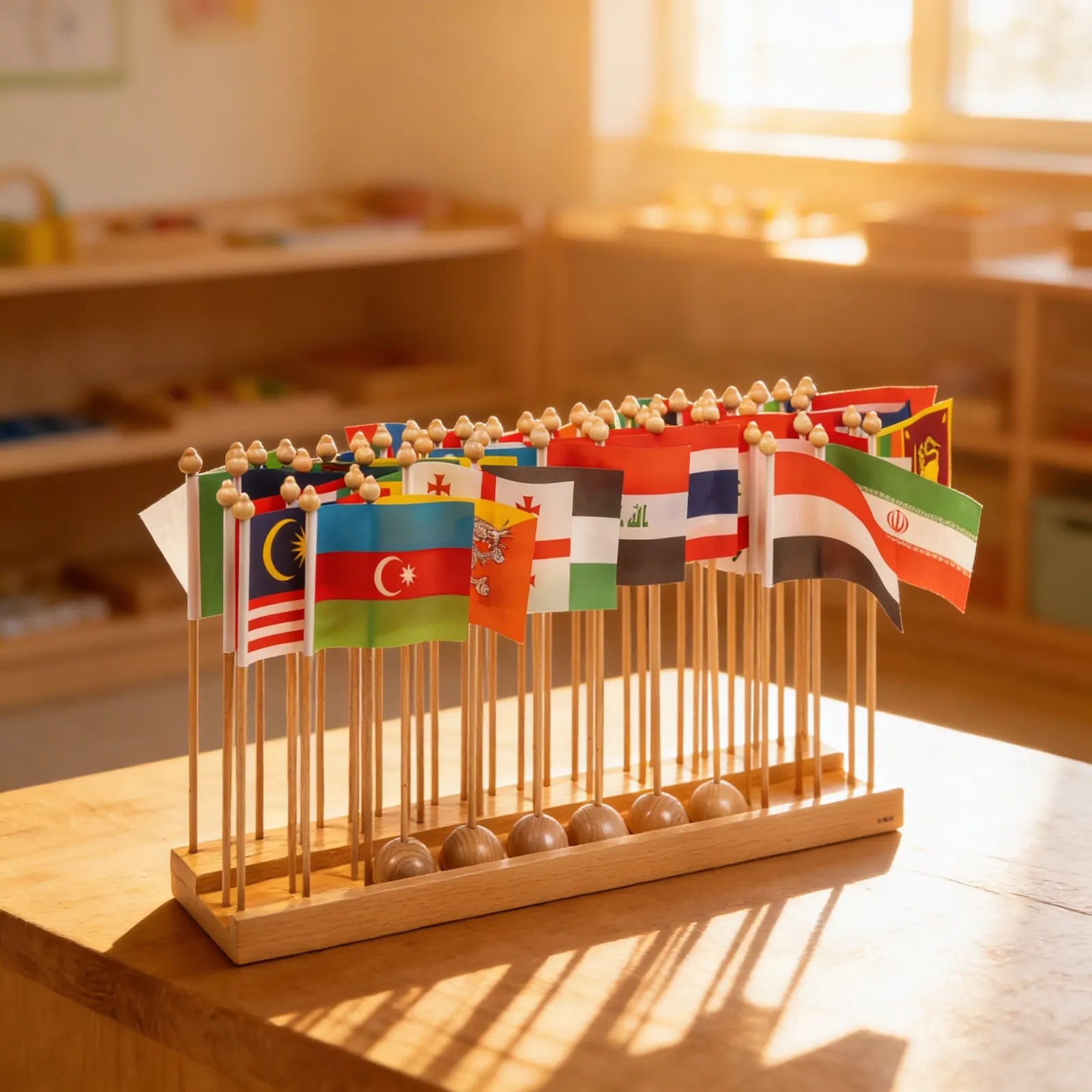 Asia Flag Stand: Country Recognition & Placement Activity: Child learning