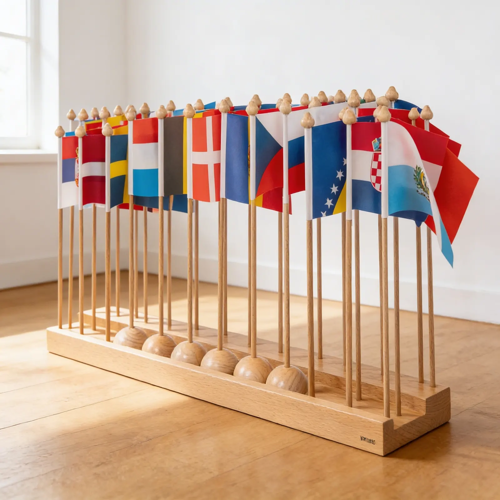 Flag Stand of Europe: Wooden Display for European Geography: Side view