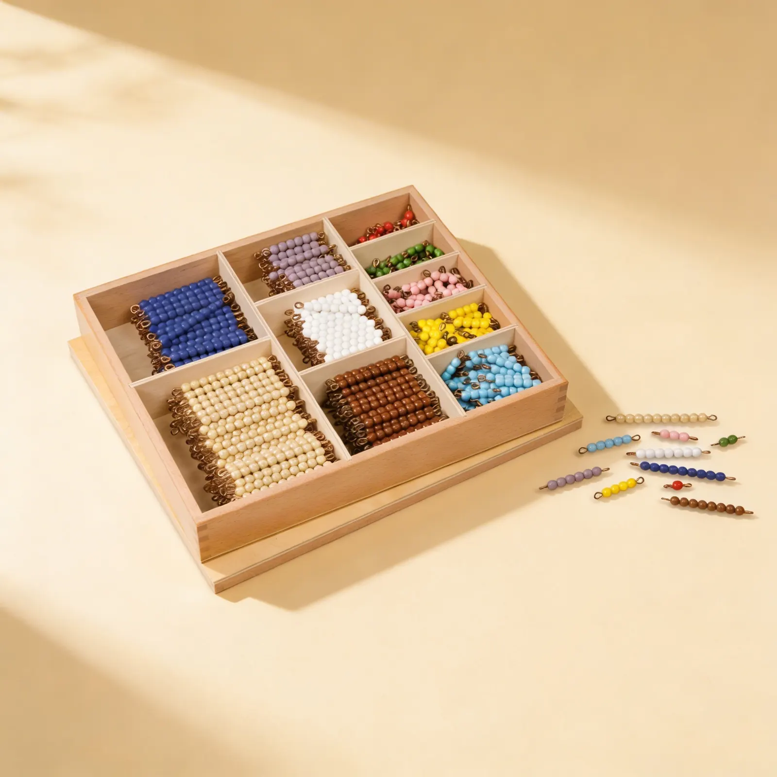 Multiplication Bead Bar Layout Box: Glass Beads for Times Tables: Side view