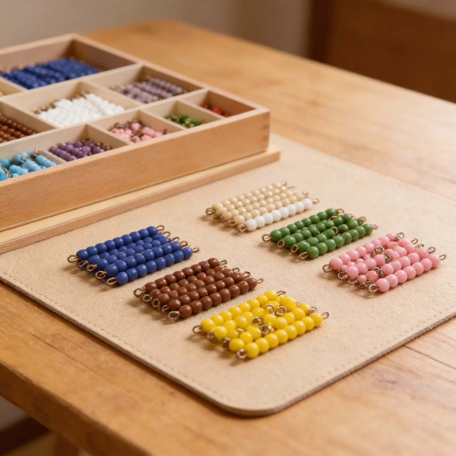 Multiplication Bead Bar Layout Box: Glass Beads for Times Tables: Detail view
