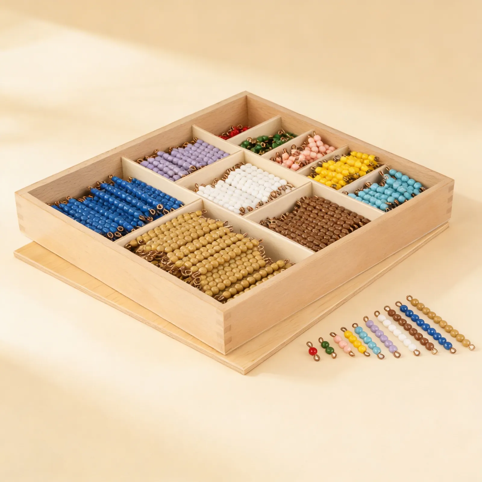 Multiplication Bead Bar Layout Box: Individual Nylon Beads: Side view