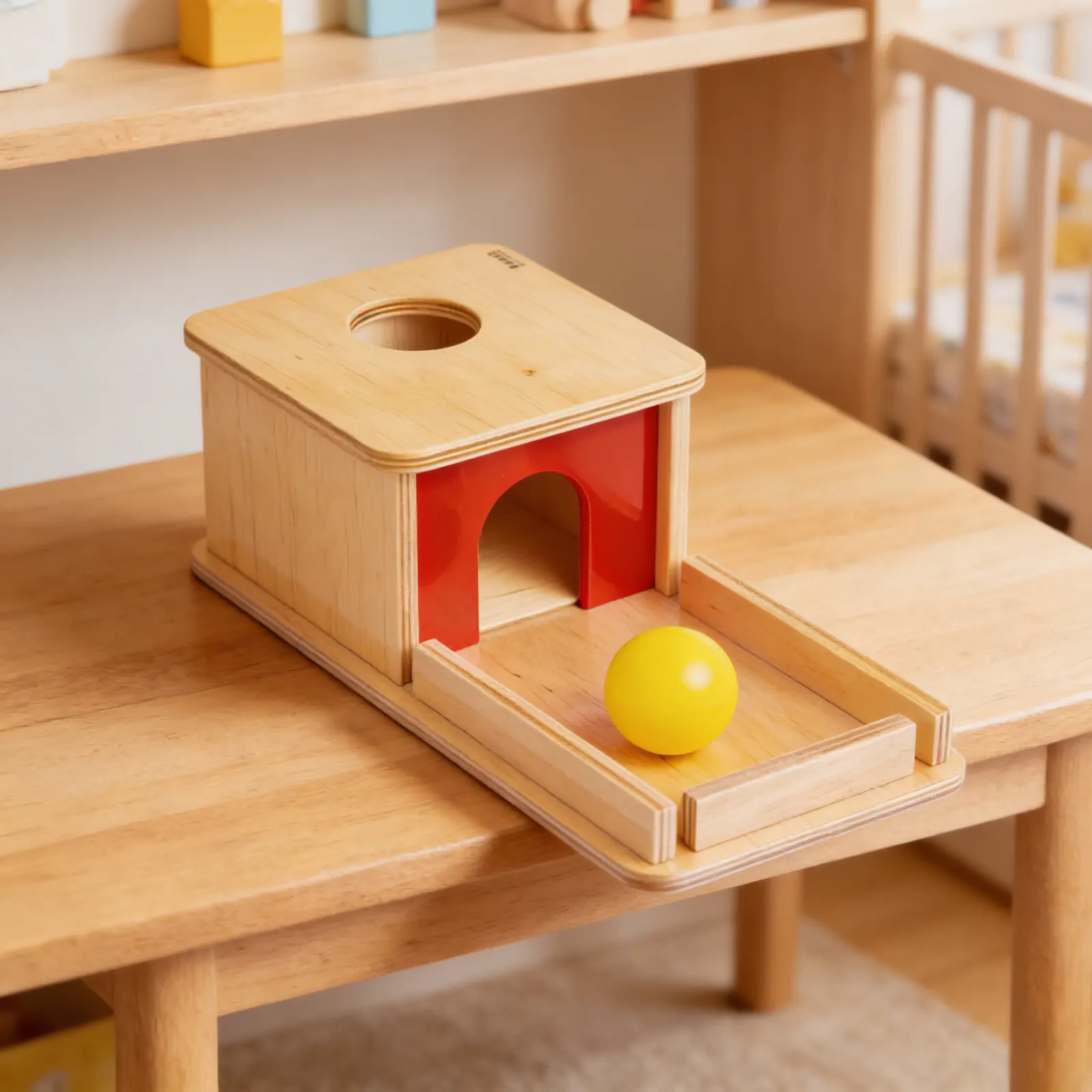 Object Permanence Box: Ball Drop with Tray for Infants: Detail view